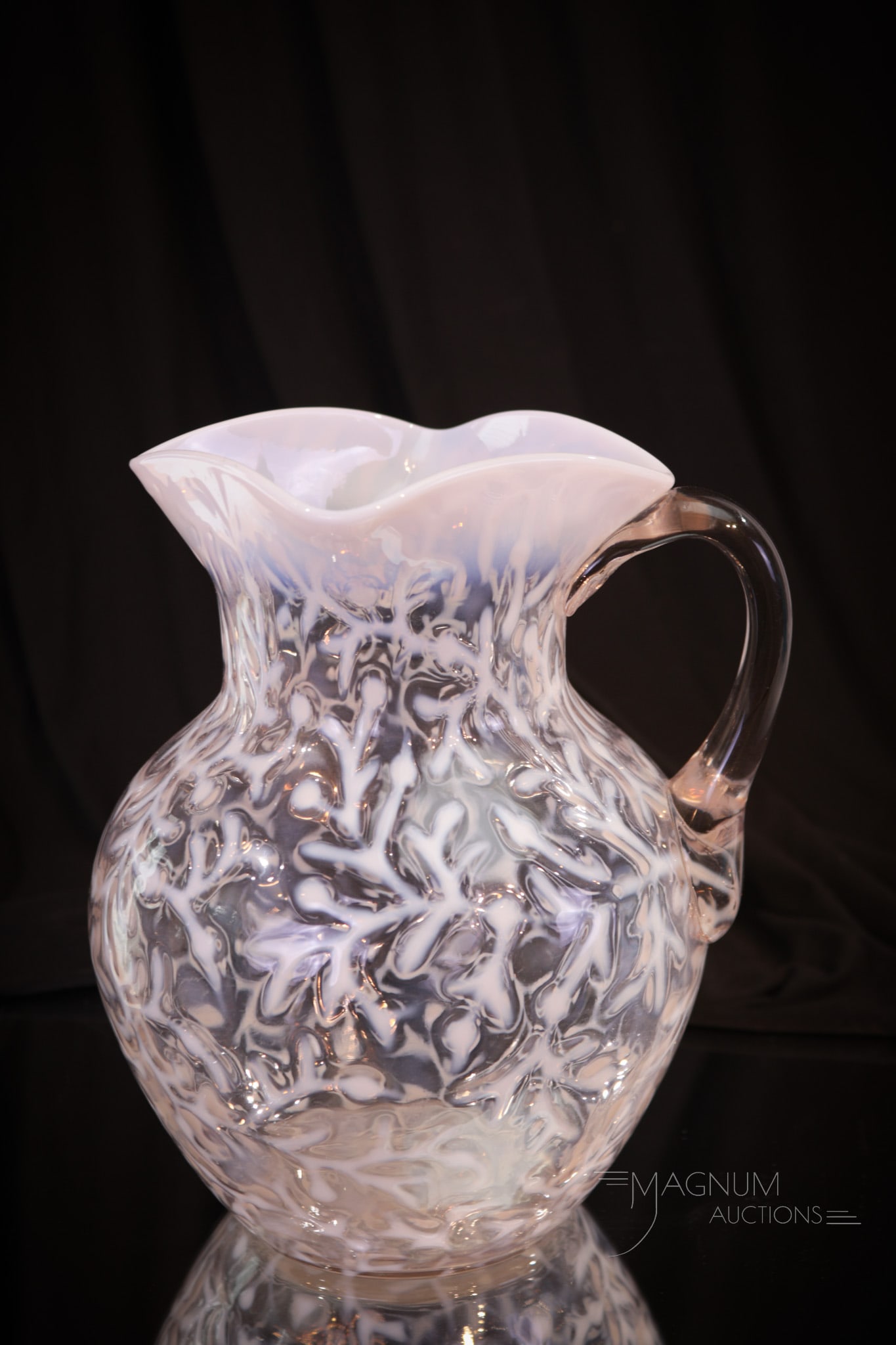 Hobb's White Opalescent Seaweed Victorian Glass Water Pitcher (1 of 5)