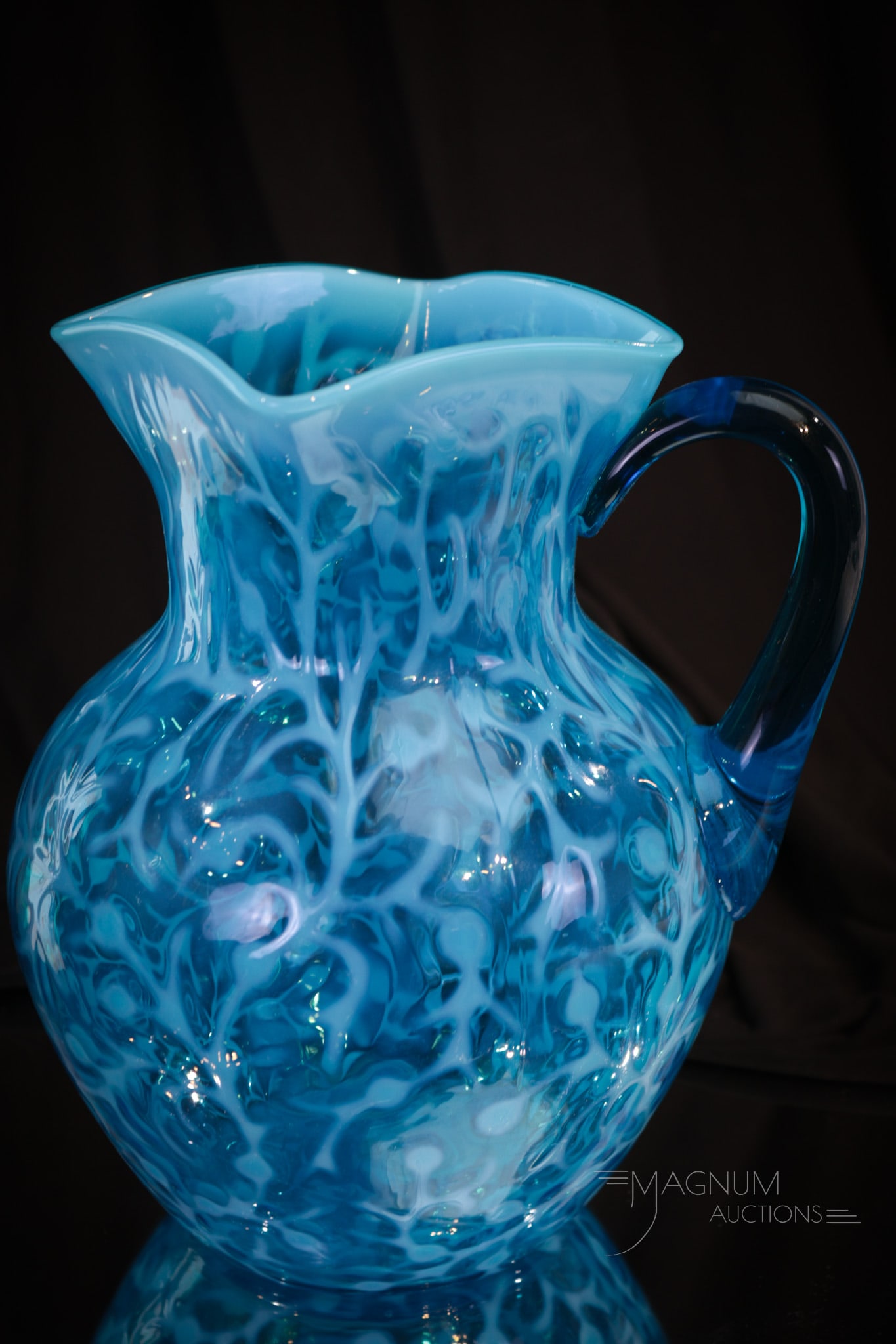 Hobb's Blue Opalescent Seaweed Victorian Glass Water Pitcher (1 of 7)