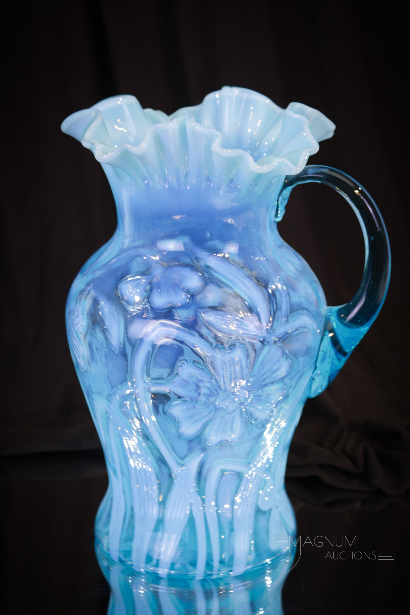 Northwood Blue Opalescent Daffodils Victorian Water Pitcher (1 of 5)