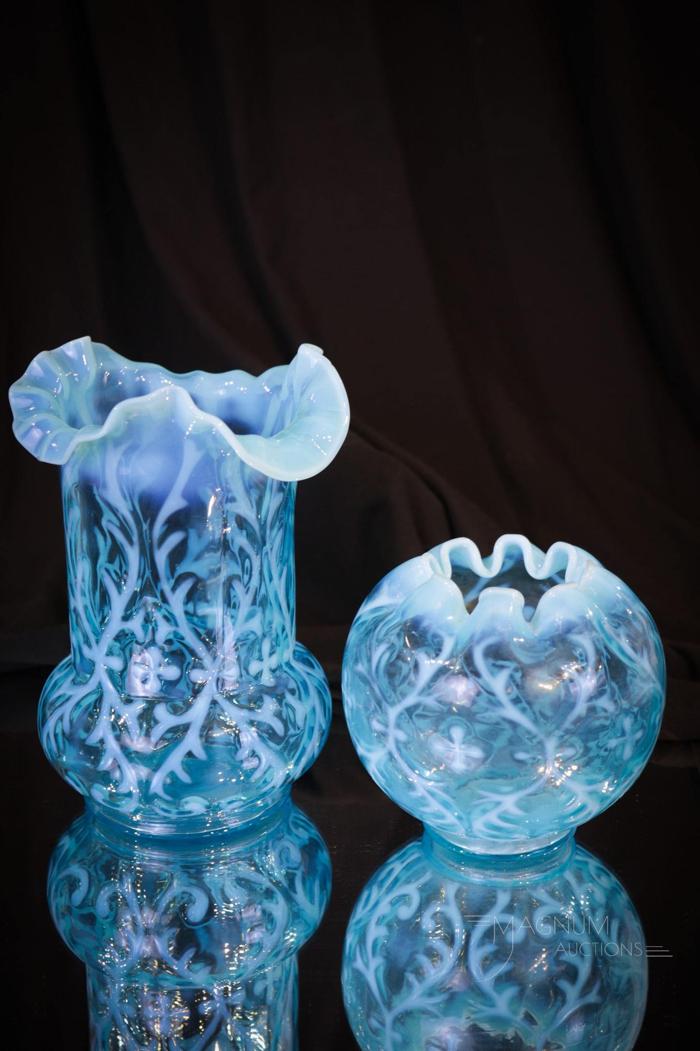 2 pc Lot Northwood Blue Opalescent Spanish Lace Victorian Glass (1 of 8)