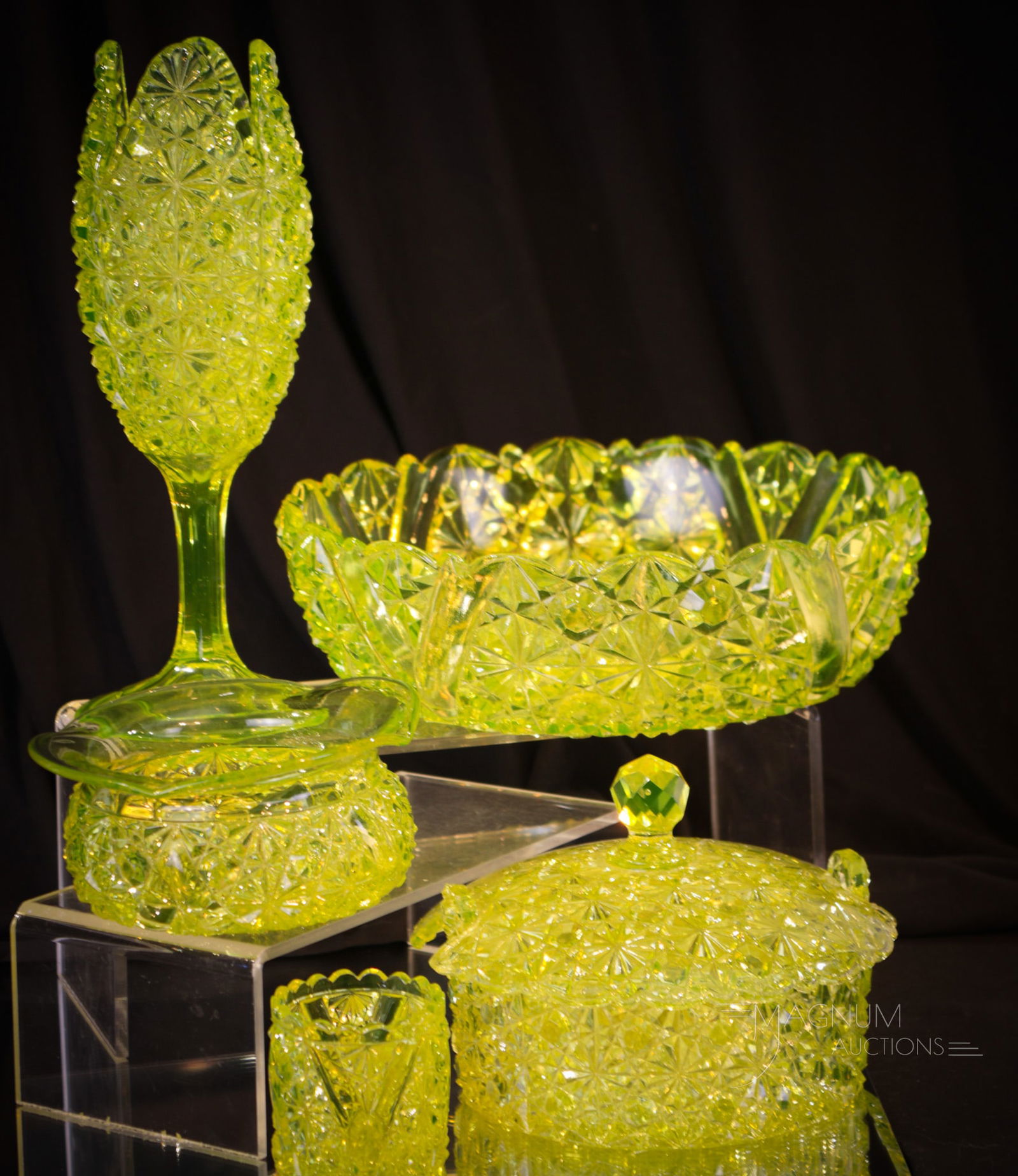 5 pc Lot Victorian Vaseline EAPG Glass Hobb's & More (1 of 17)