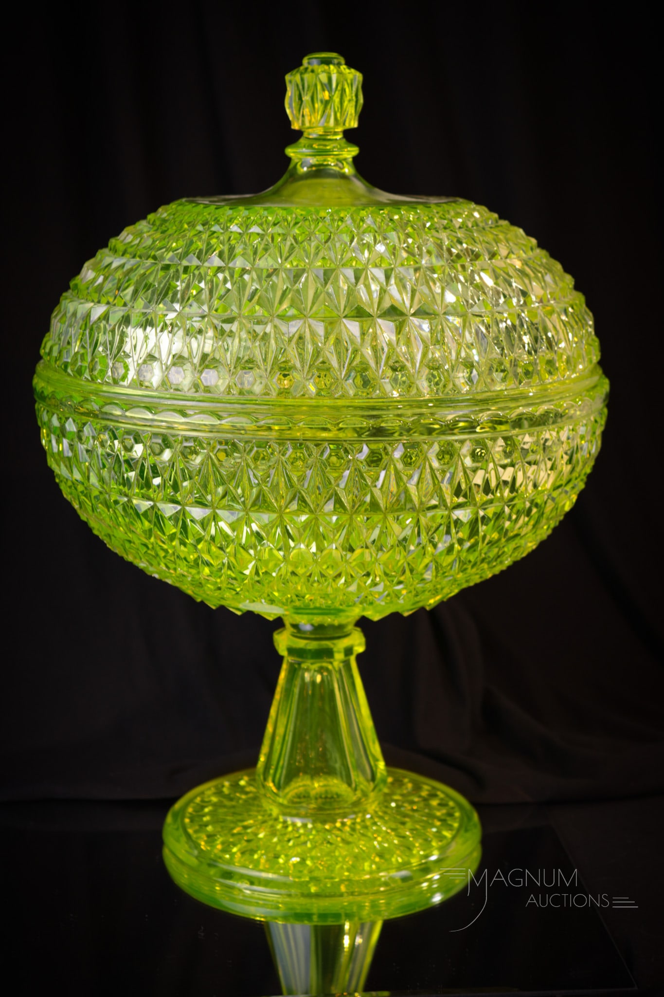 Central Glass Vaseline Pressed Diamond Covered Compote (1 of 10)