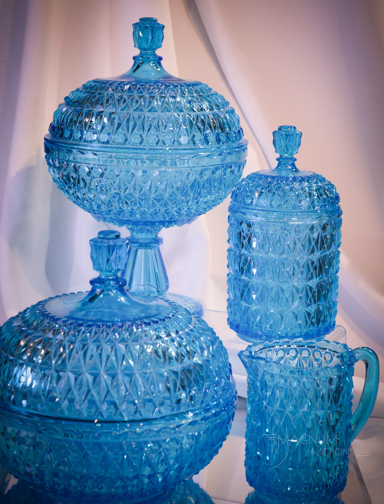 4 pc Lot Central Glass Blue Pressed Diamond (1 of 10)