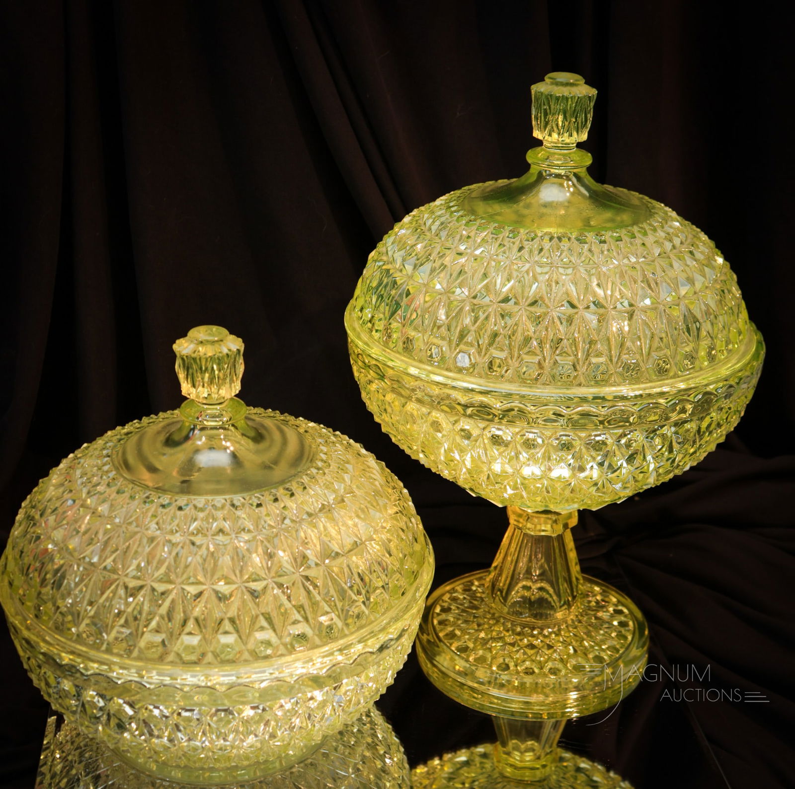 2 pc Lot Central Glass Vaseline Pressed Diamond (1 of 6)