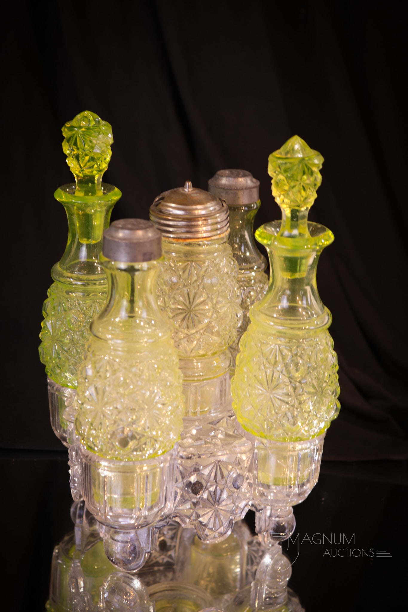 Belmont Vaseline Victorian Glass Cruet Castor Set (1 of 14)