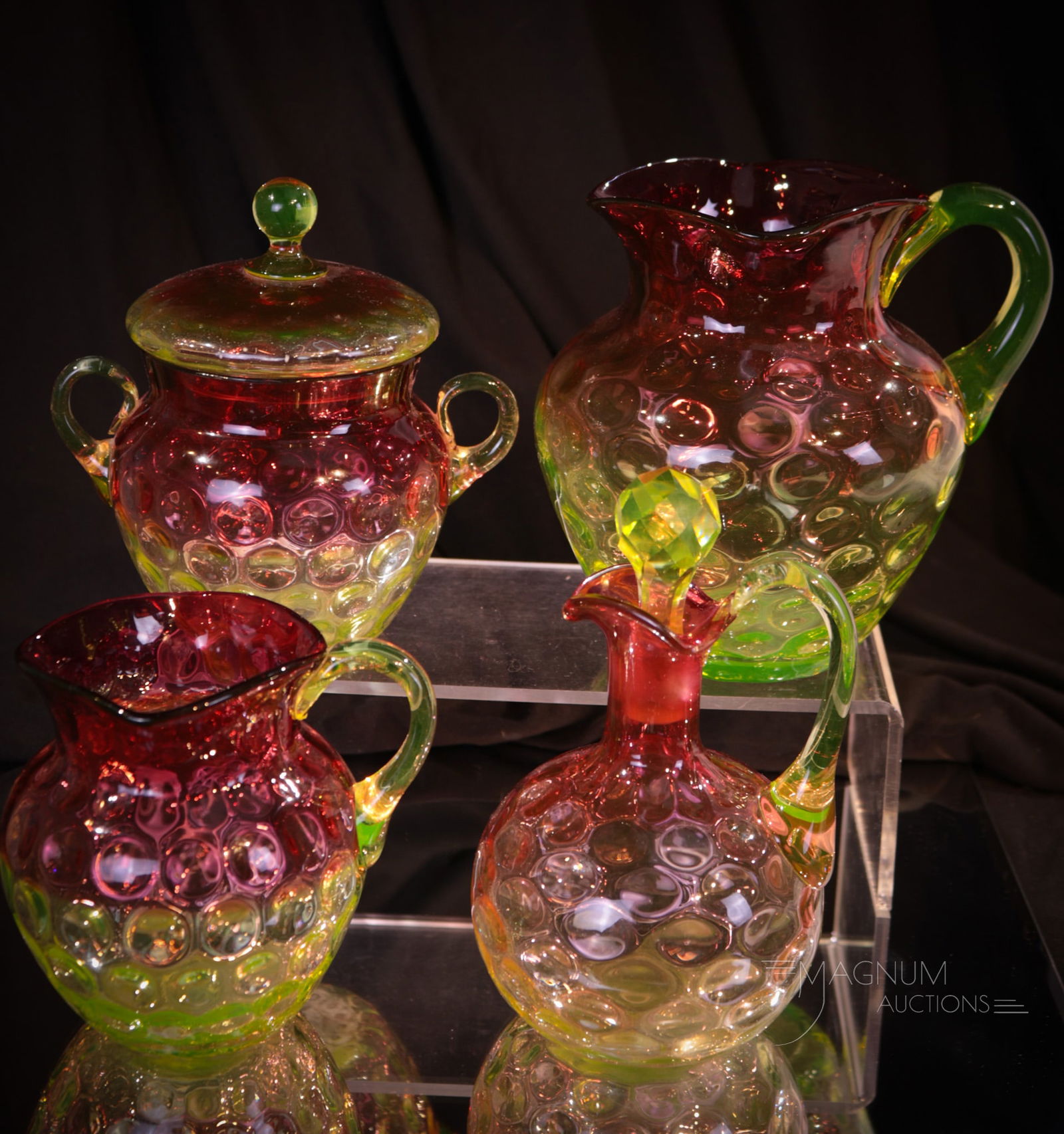 4 pc Lot Hobb's Vaseline Cranberry Rubina Verde Glass (1 of 14)