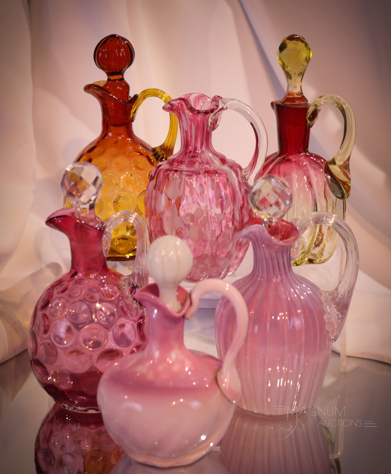 6 pc Lot Victorian Amberina Cranberry & More Victorian Glass Cruets (1 of 6)