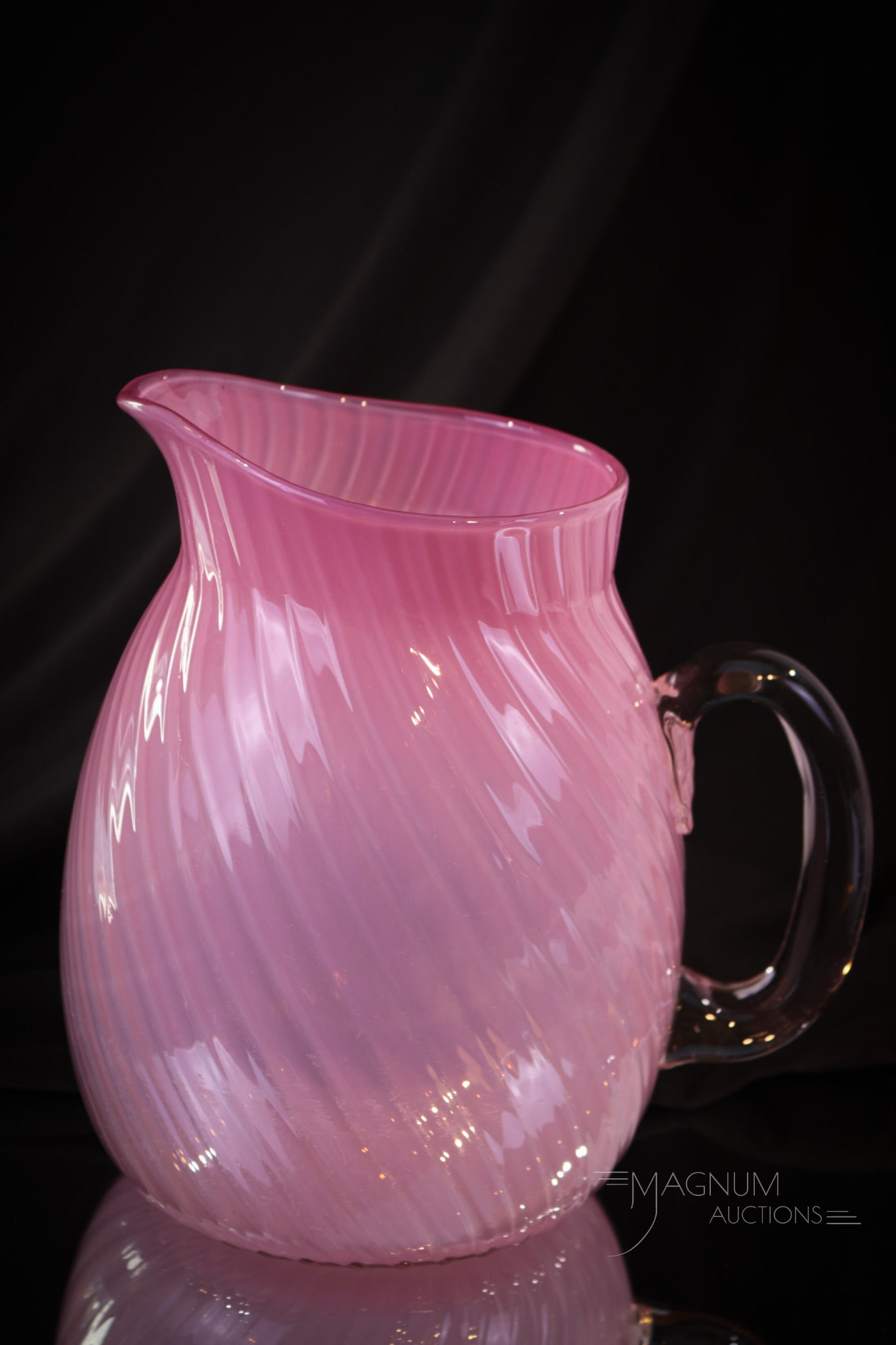 Hobb's Satina Swirl Victorian Pink Cased Glass Water Pitcher (1 of 6)