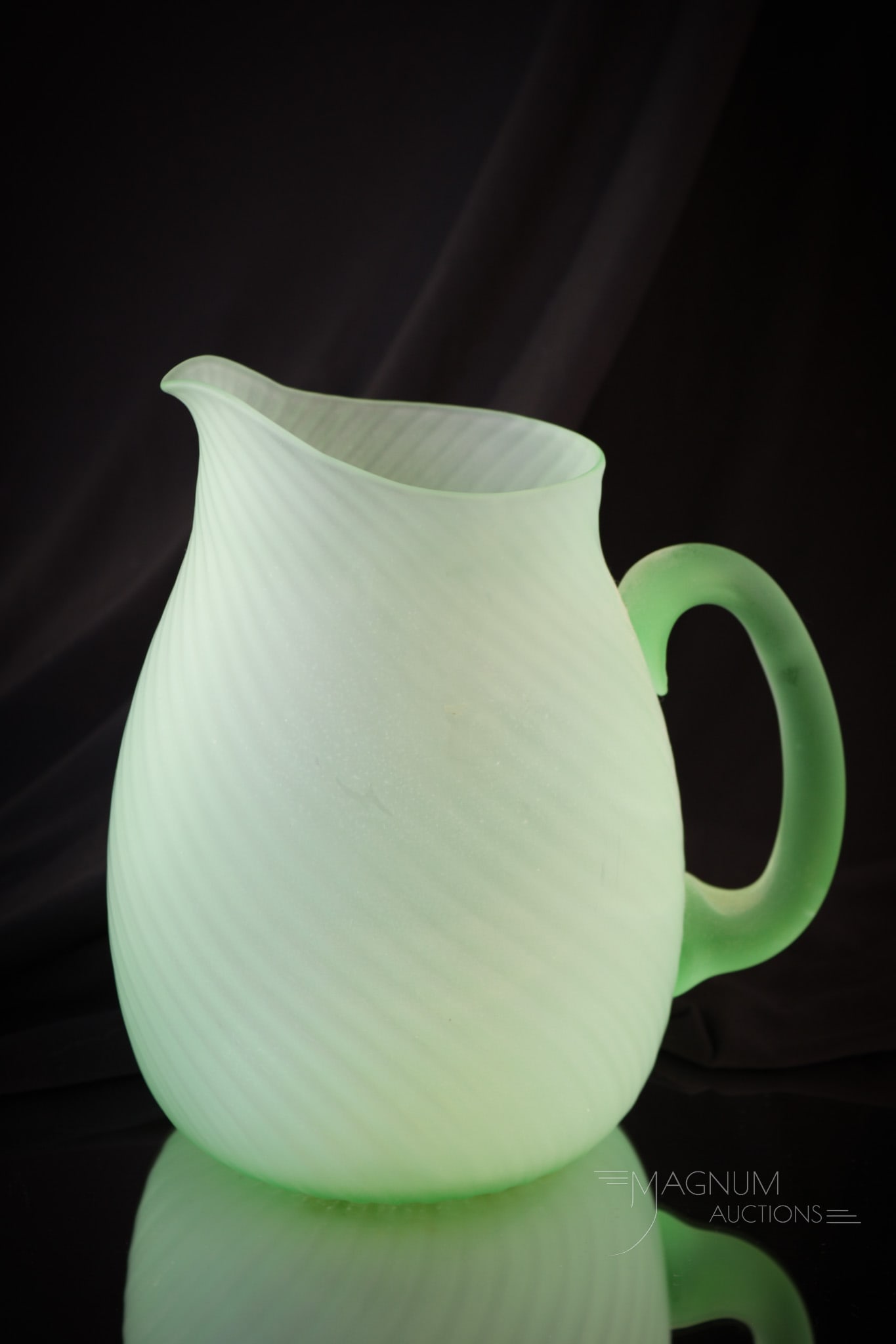 Hobb's Marine Uranium Green Satin Victorian Glass water Pitcher (1 of 6)