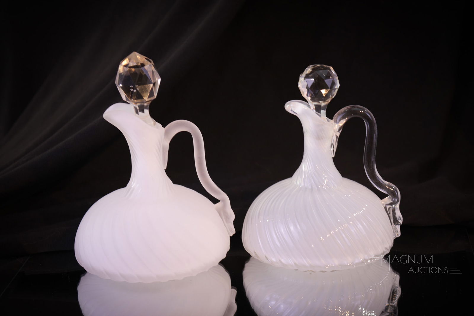 2 pc Lot Hobb's Camphor Satina Swirl Victorian Glass Cruets (1 of 13)