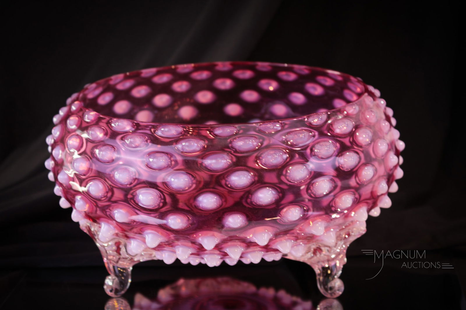 Hobb's Cranberry Opalescent Hobnail large Console Bowl (1 of 4)