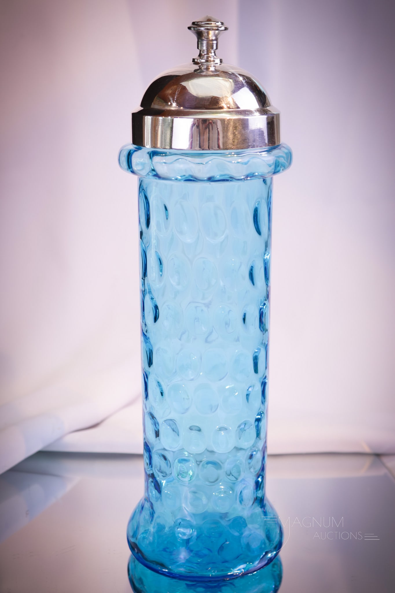 Victorian Blue Inverted Thumbprint Glass & Silverplate Straw Jar (1 of 6)