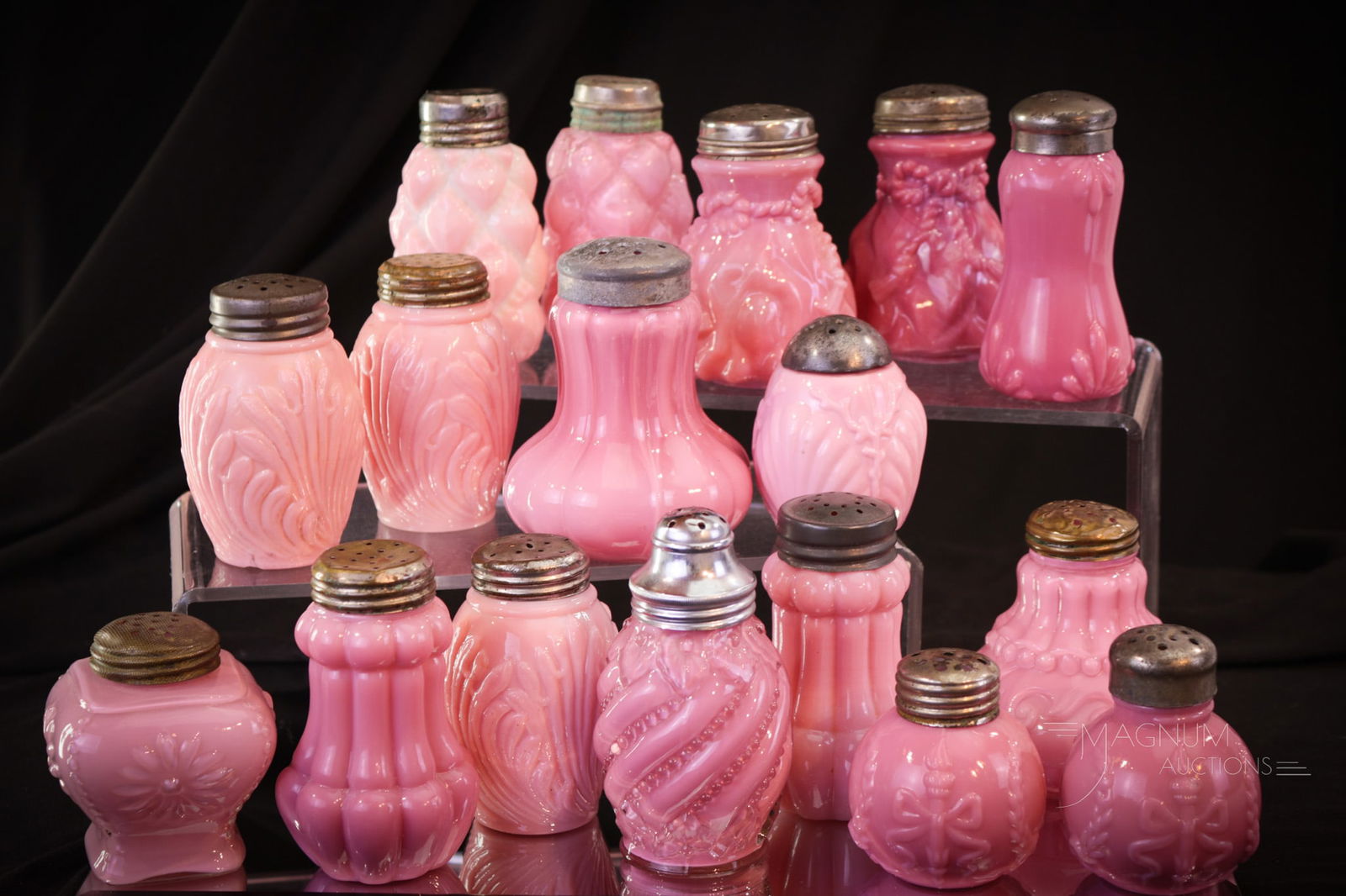 17 pc Lot Victorian Pink Opaque Glass Salt Shakers (1 of 4)