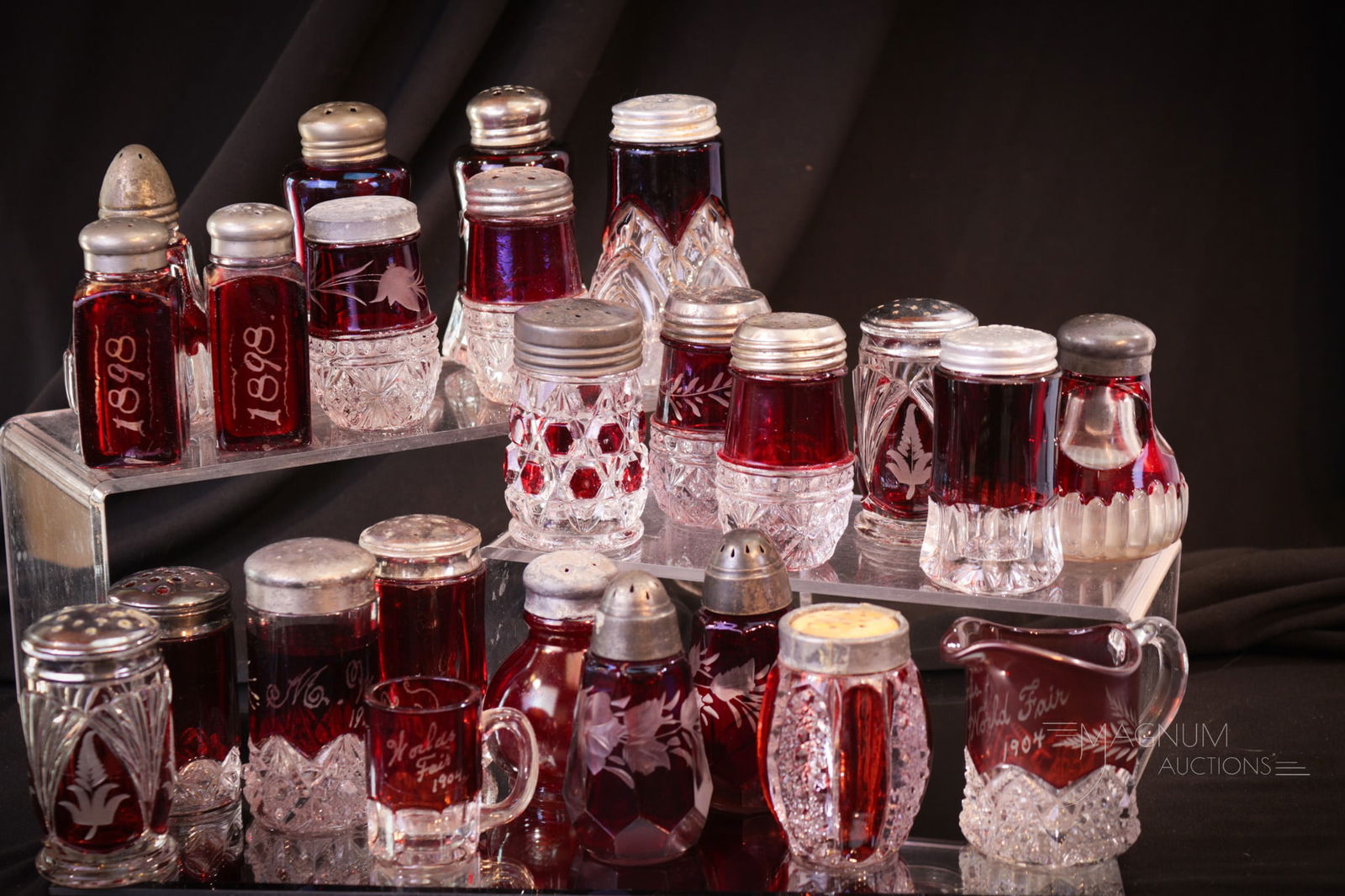 24 pc Lot Victorian Ruby Stained Glass Salt Shakers & More (1 of 3)