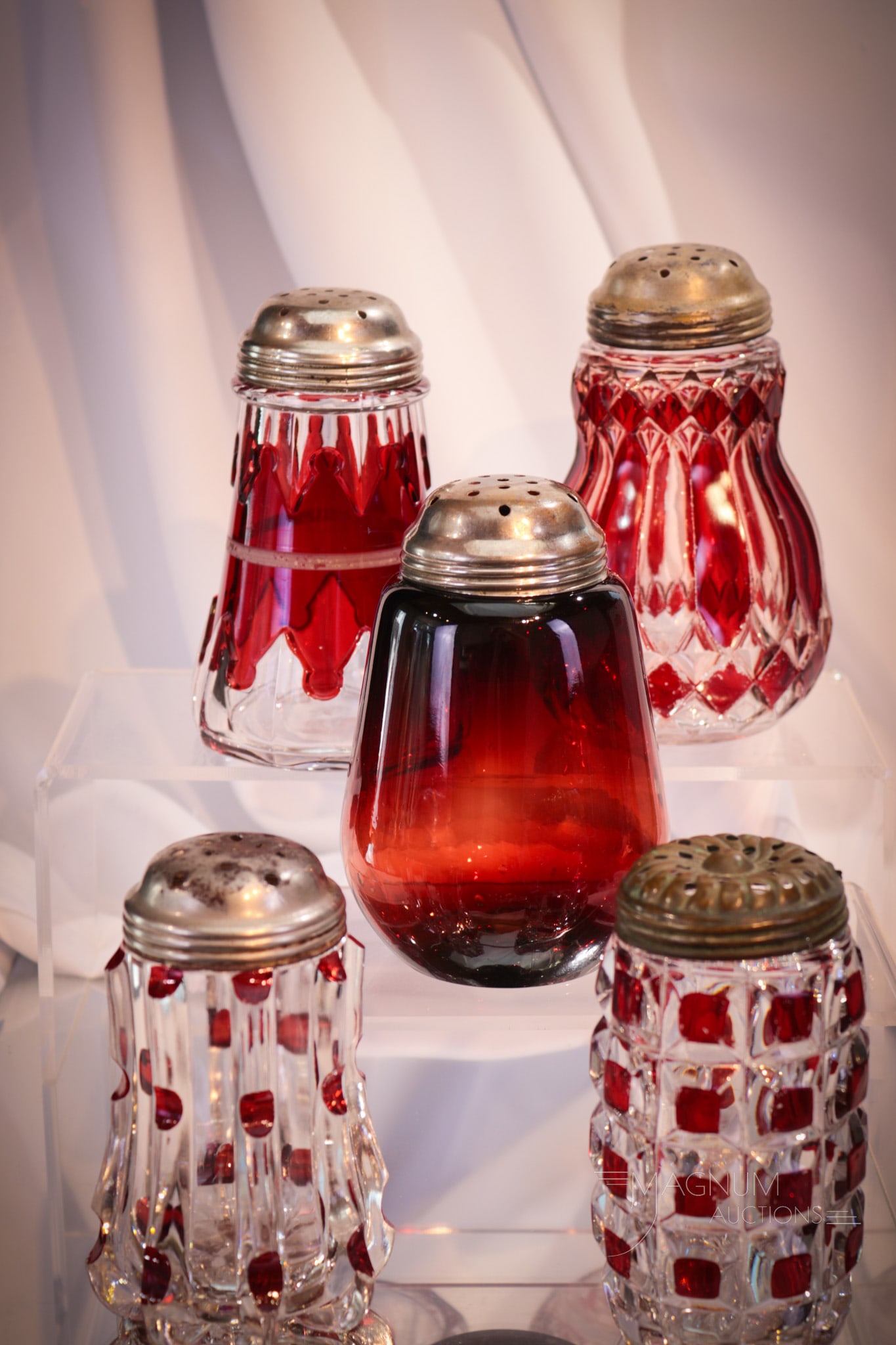 5 pc Lot Ruby Stained Victorian Glass Sugar Shakers (1 of 4)