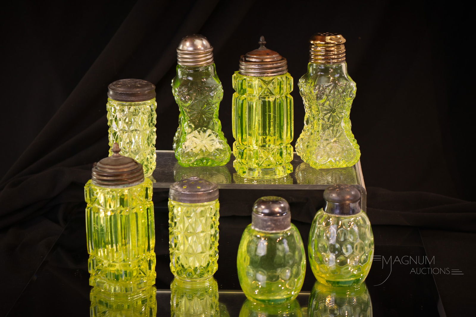 8 pc Lot Vaseline Uranium Victorian Glass Salt Shakers (1 of 4)