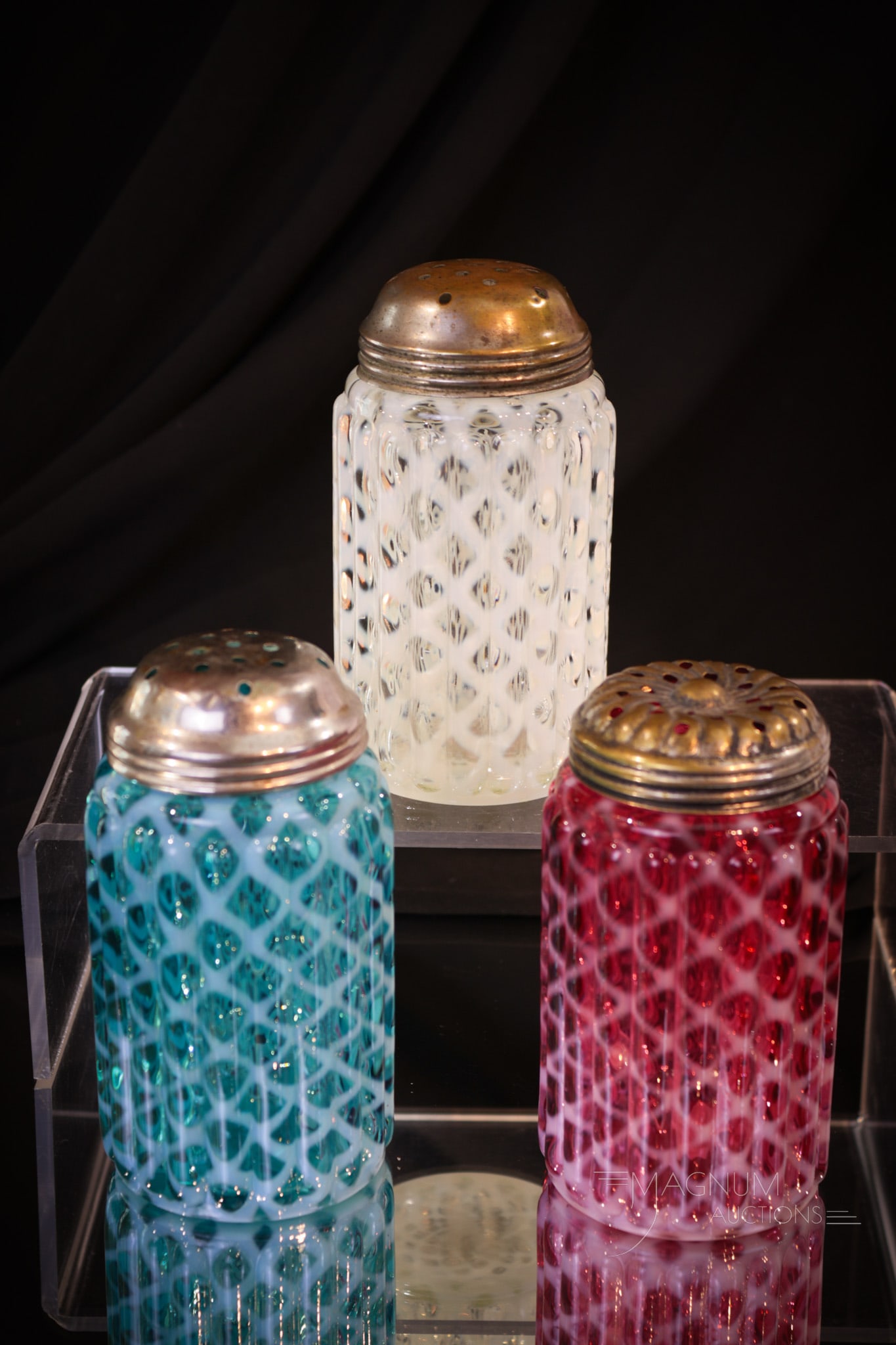 3 pc Lot Northwood Ribbed Lattice Victorian Glass Sugar Shakers (1 of 5)