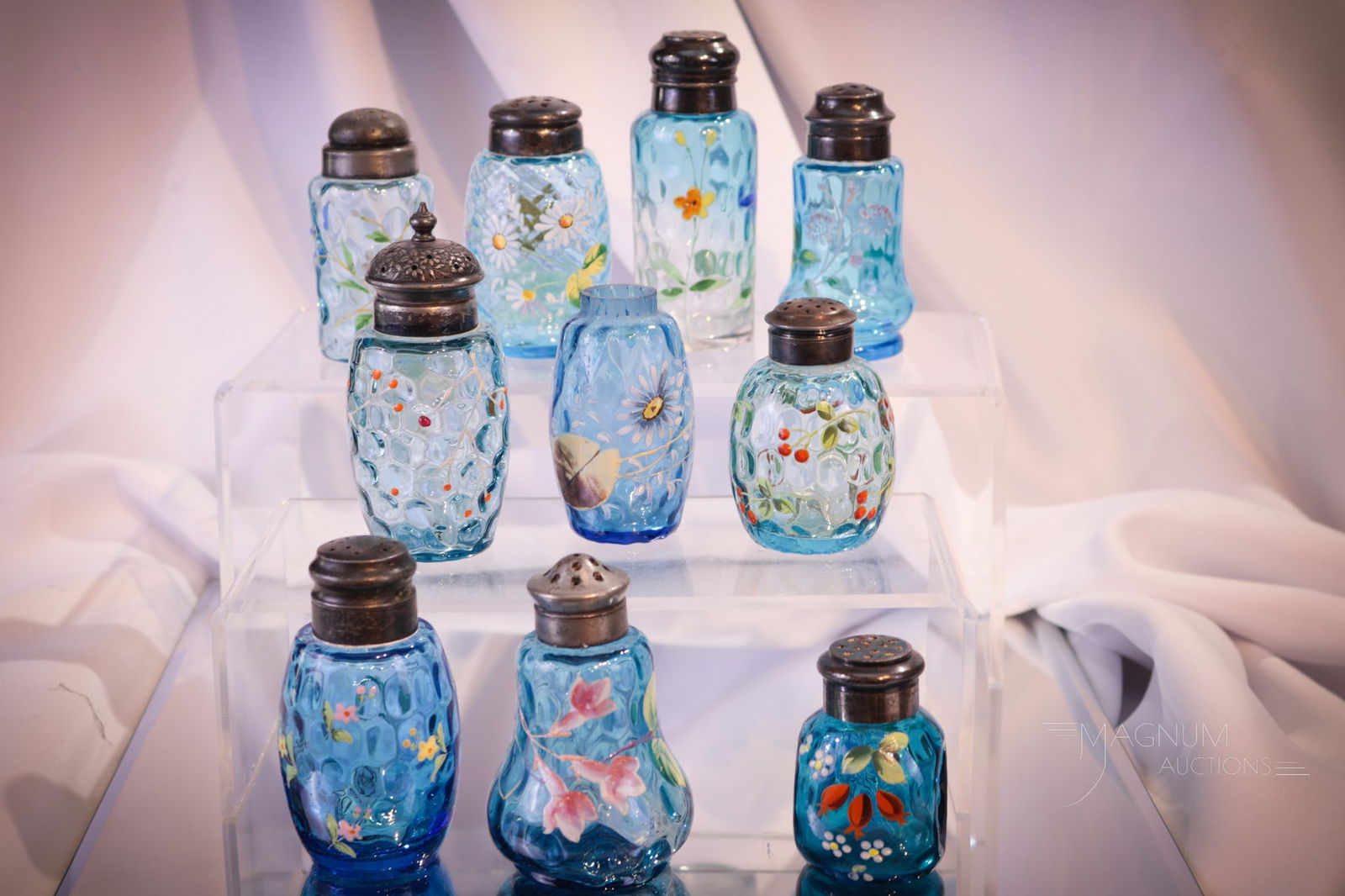 11 pc Lot Blue Victorian Enameled Glass Salt Shakers (1 of 3)