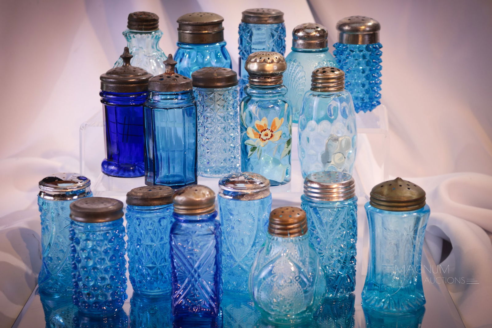 17 pc Lot Victorian Blue Pattern Glass Salt Shakers (1 of 4)