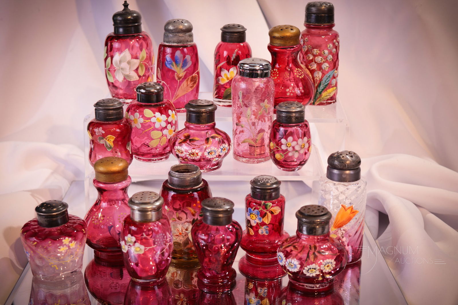 18 pc Lot Cranberry Enameled Victorian Glass Salt Shakers (1 of 4)