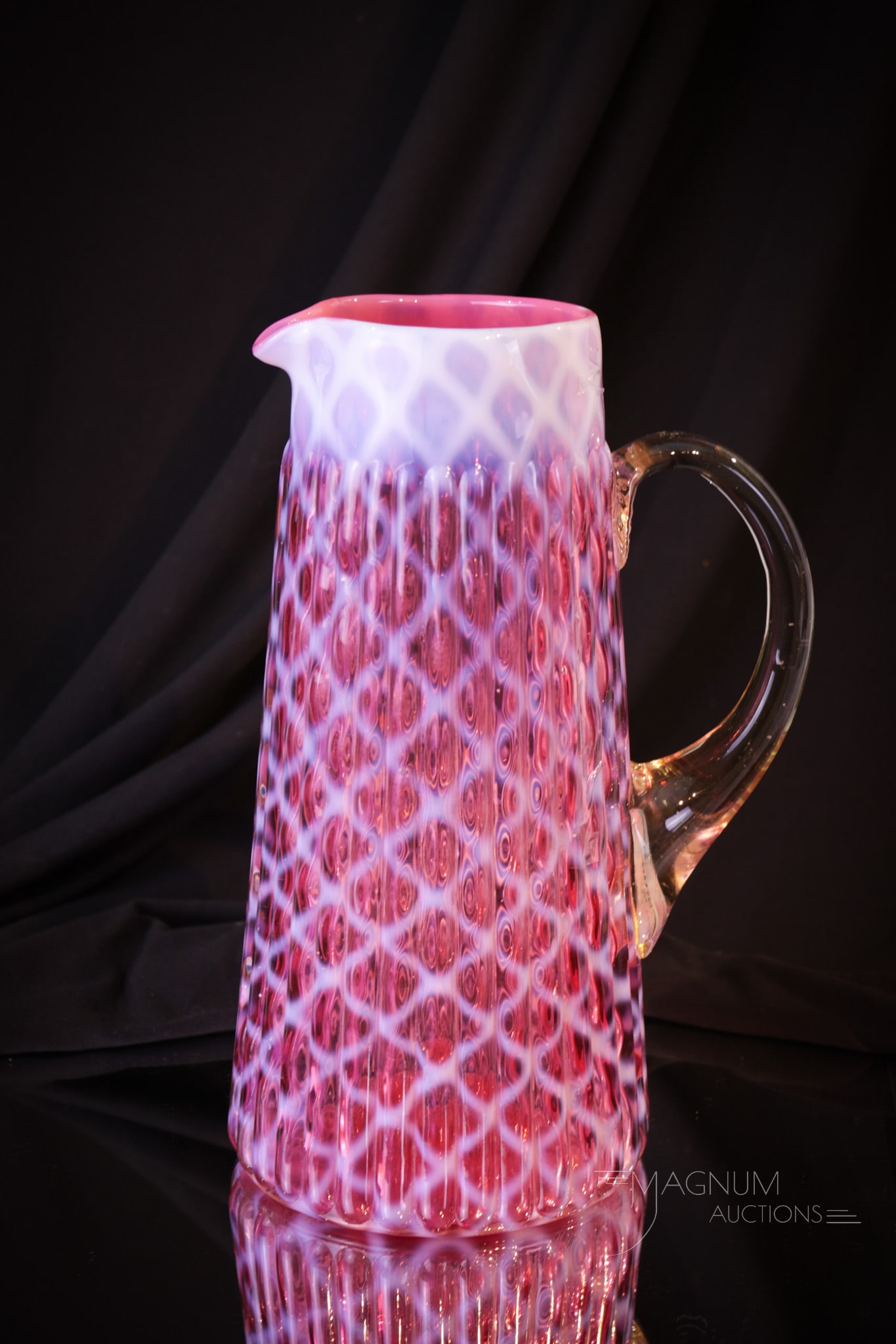 Northwood Cranberry Opalescent Ribbed Lattice Victorian Tankard Pitcher (1 of 4)
