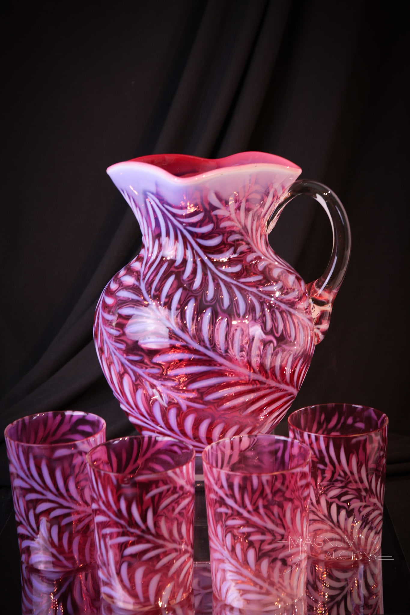 Cranberry Opalescent 5pc Victorian Fern Water Set (1 of 10)