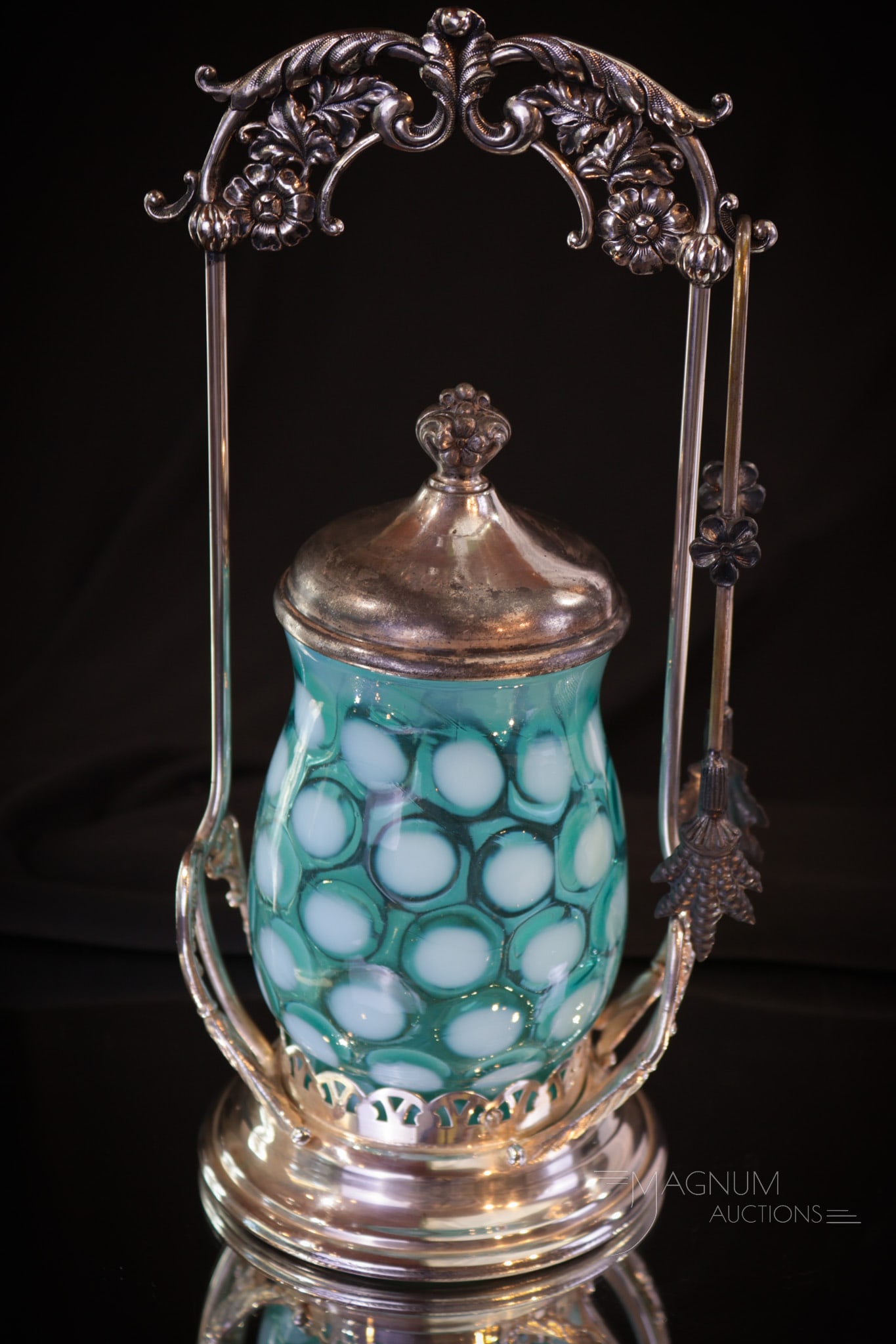 Homan Silverplate Blue Opalescent Victorian Glass Pickle Castor (1 of 7)