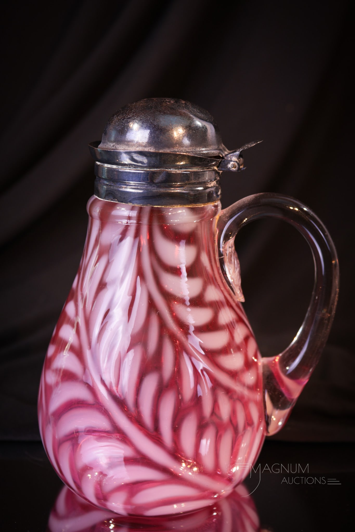 Cranberry Opalescent Fern Victorian Glass Syrup Pitcher (1 of 5)