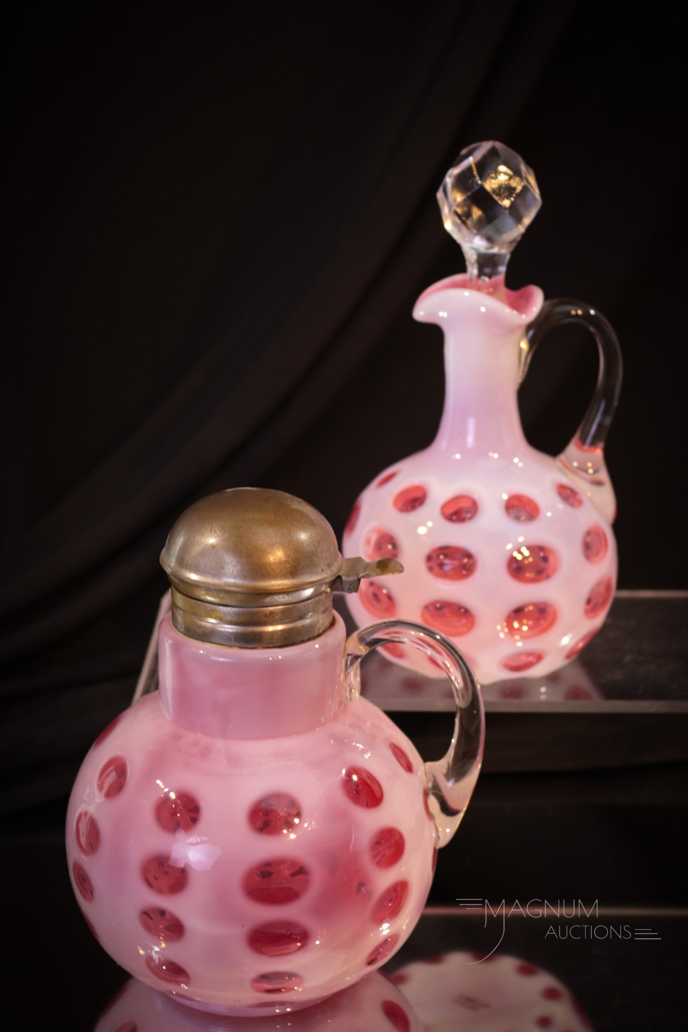 2 pc Lot Cranberry Opalescent Polka Dot Victorian Syrup & Cruet (1 of 11)
