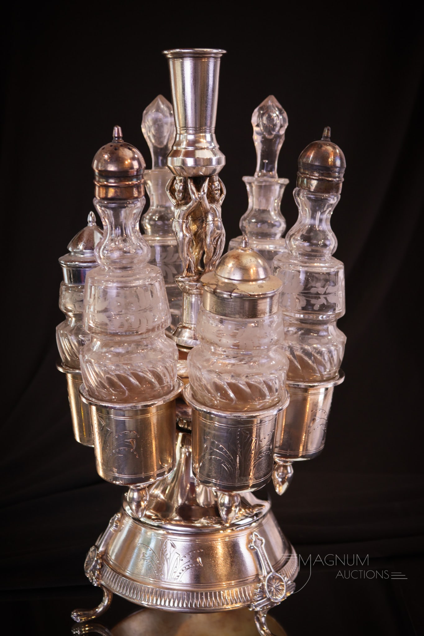 Aurora Silverplate Victorian 7-Bottle Cruet Condiment Castor Set (1 of 12)