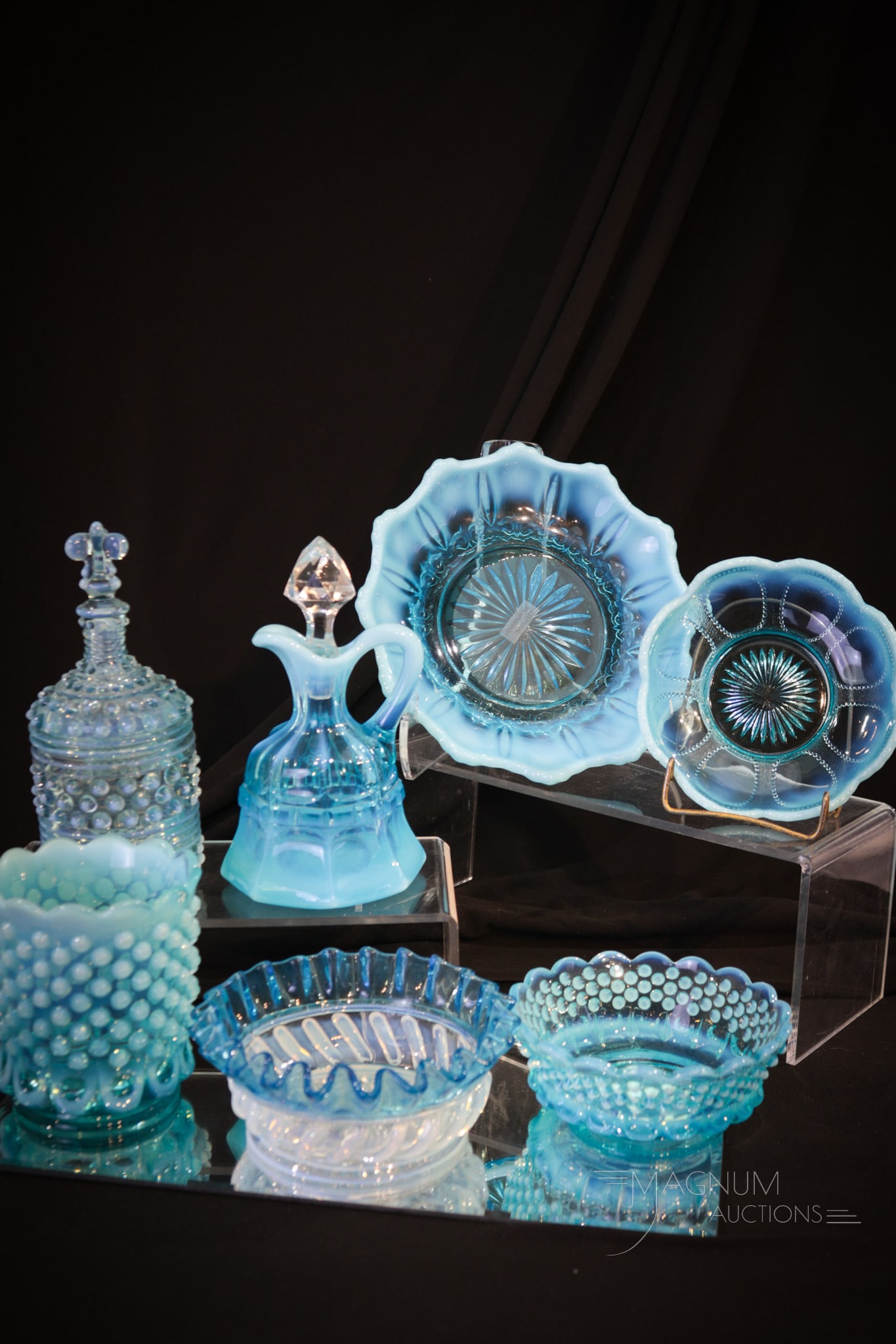6 pc Lot Assorted Blue Opalescent Victorian Glass (1 of 16)