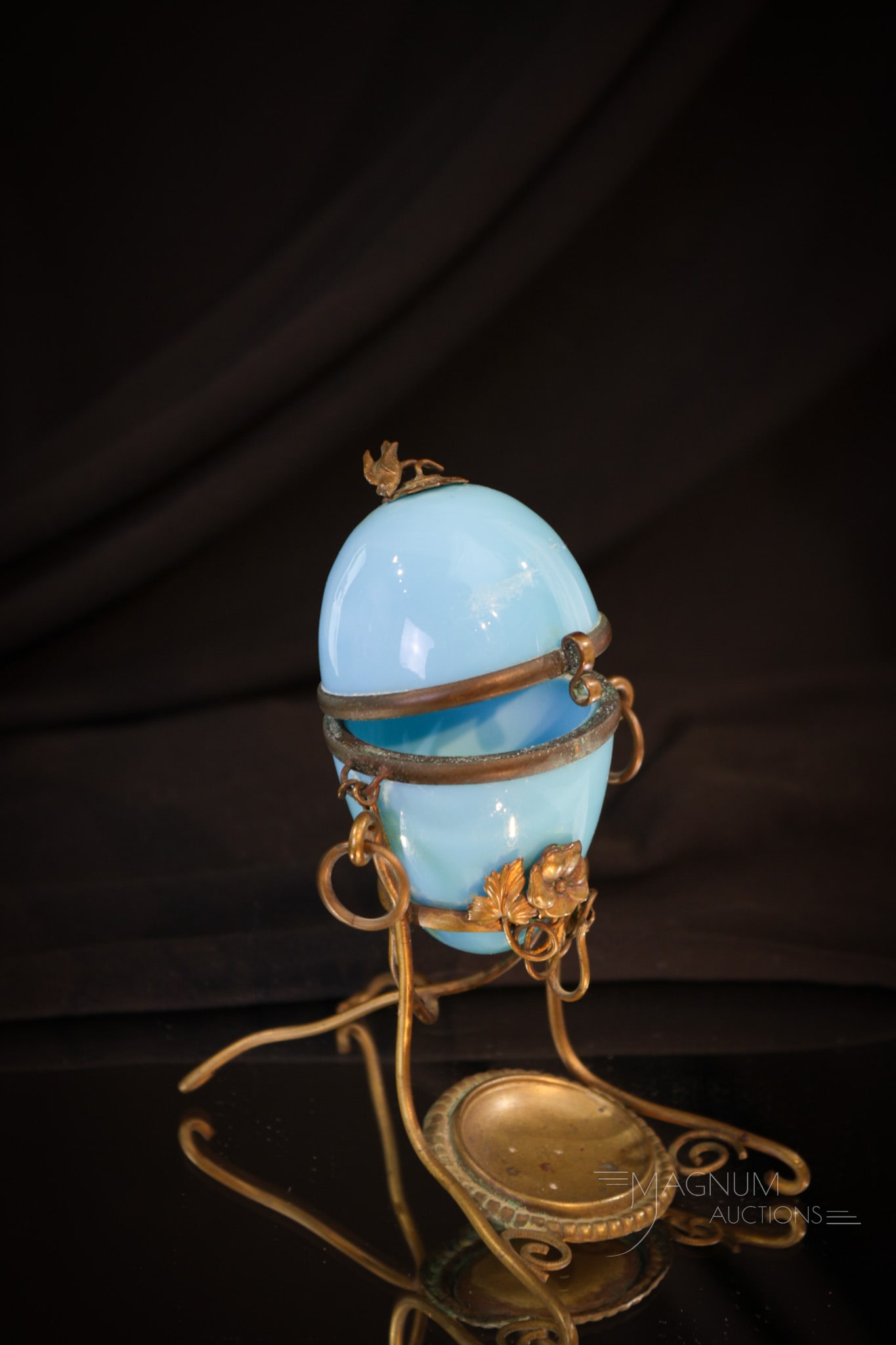 Blue Opaline Palais Royal Egg Ring Box Jewelry Casket Pocket Watch Holder (1 of 6)