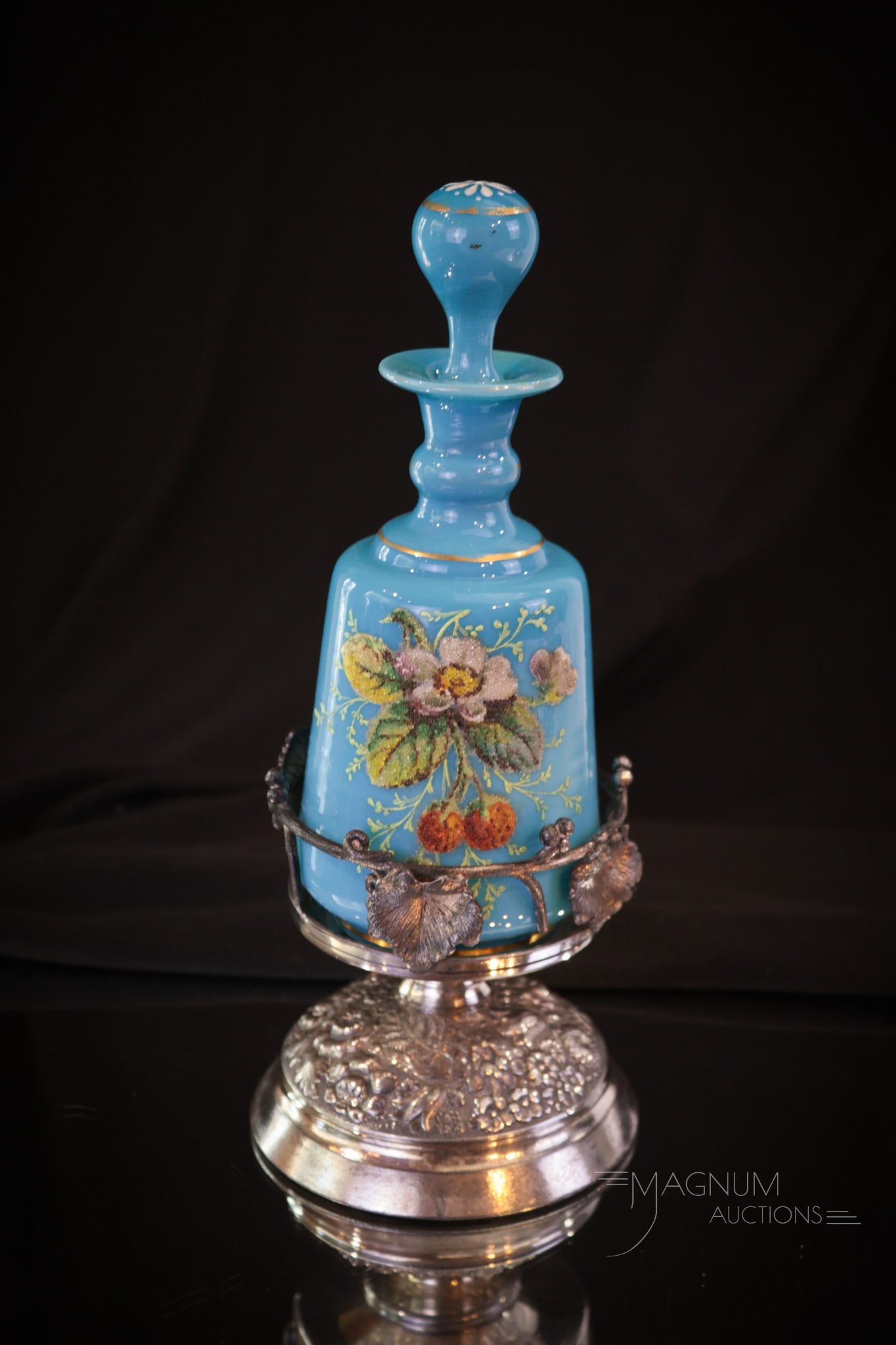 Meriden Silverplate Victorian Blue Opaline Enameled Cologne Bottle (1 of 12)