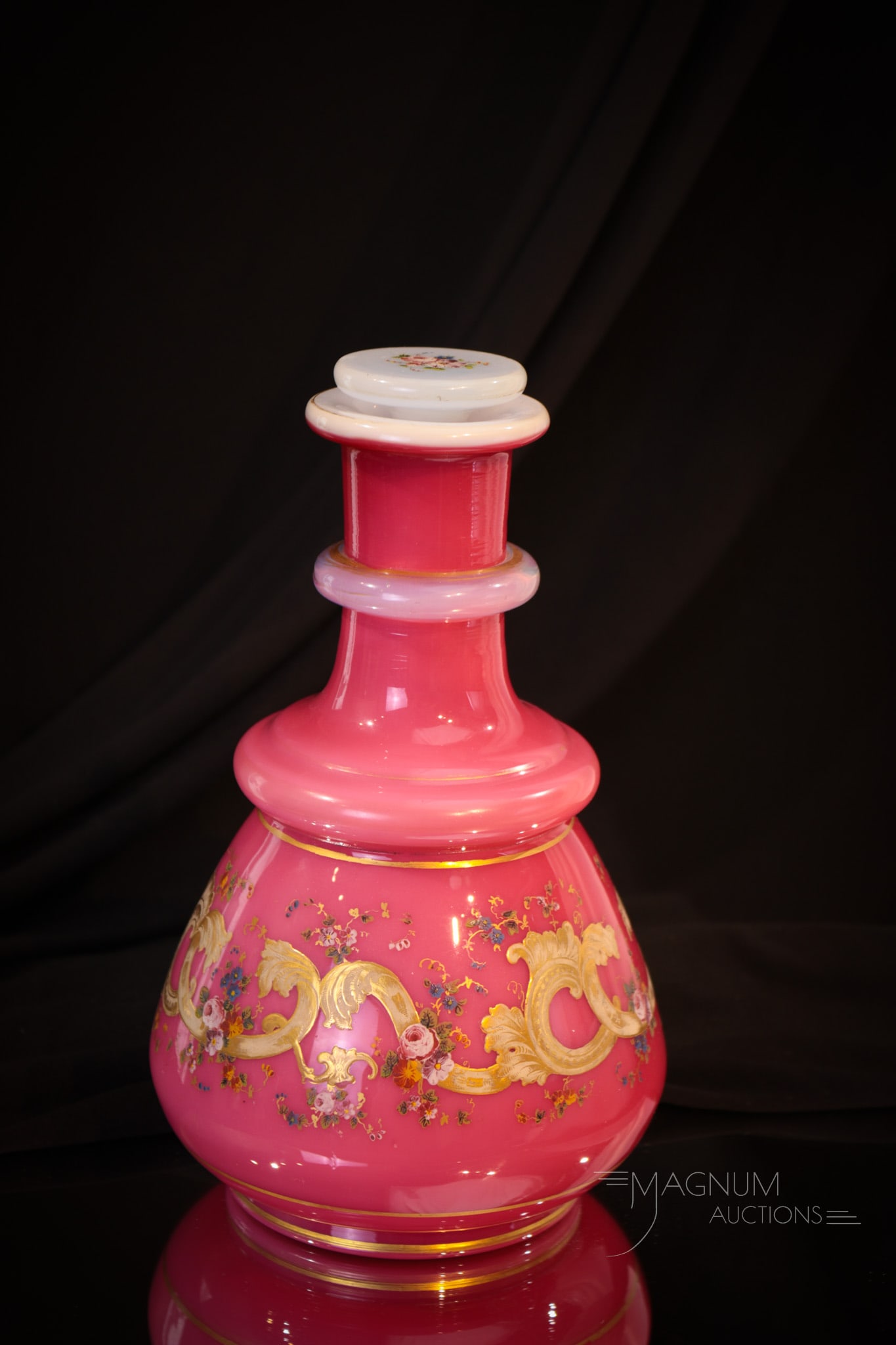 Persian Victorian Pink Cased Enameled Gilt Glass Cologne Bottle (1 of 5)