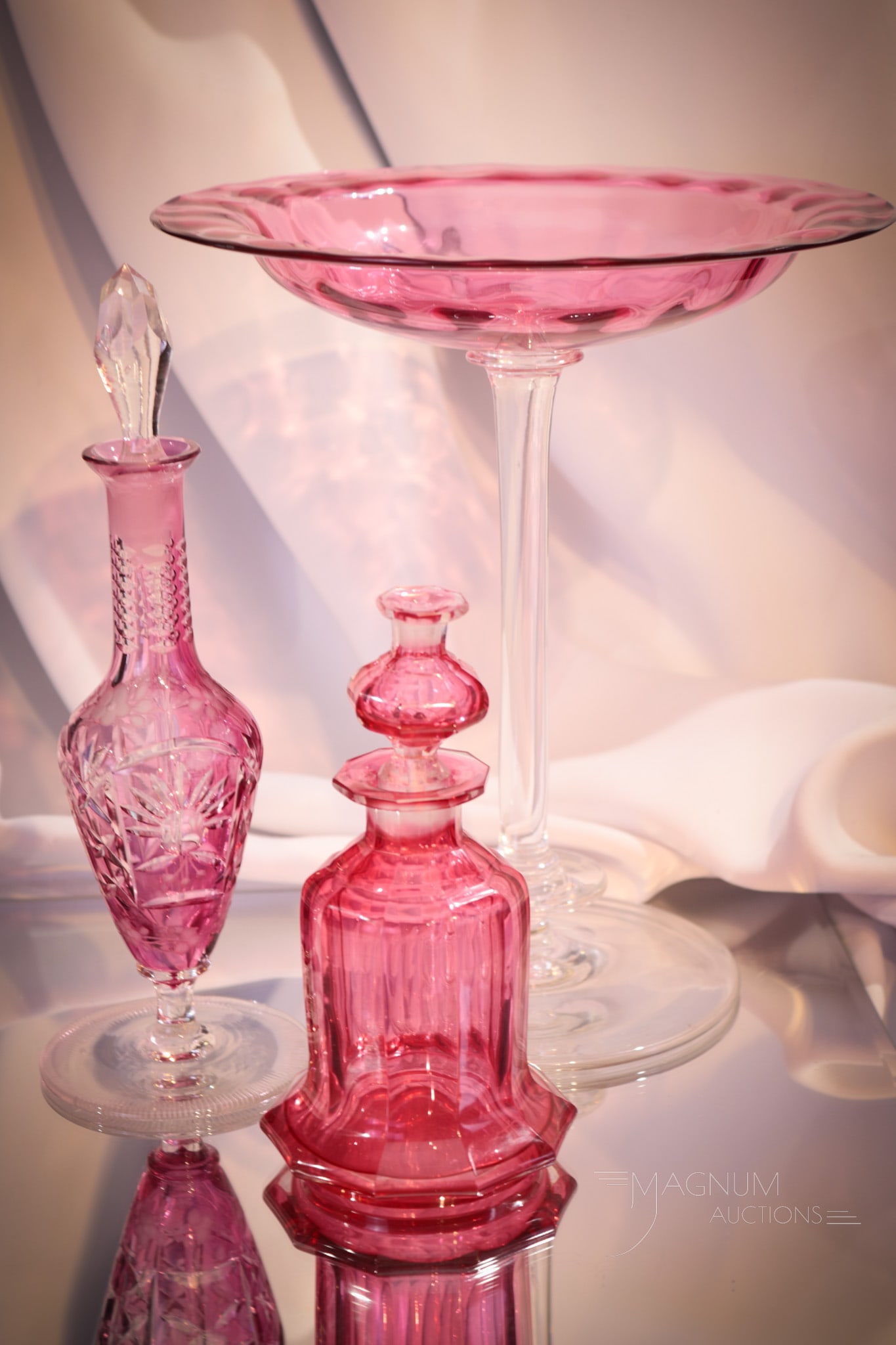 3 pc Lot Cranberry Art Glass Perfumes and Tazza (1 of 7)