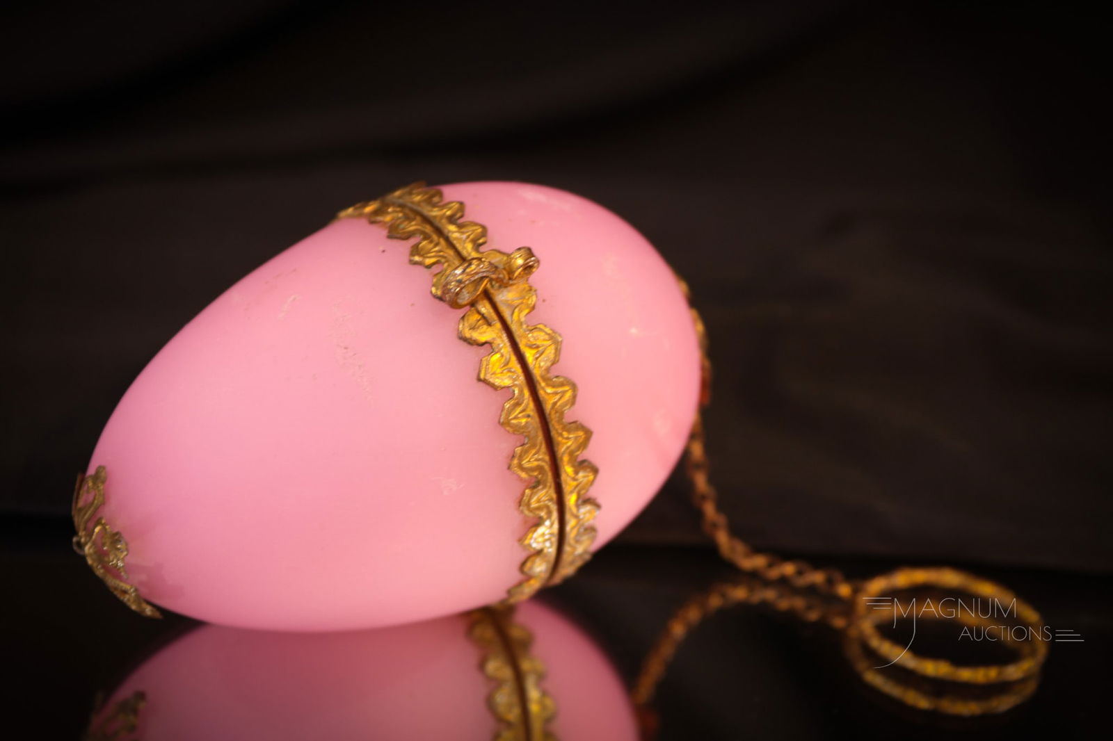 Pink Satin Opaline Glass Palais Royal Ring Box Jewelry Casket with Ring Attachment (1 of 4)