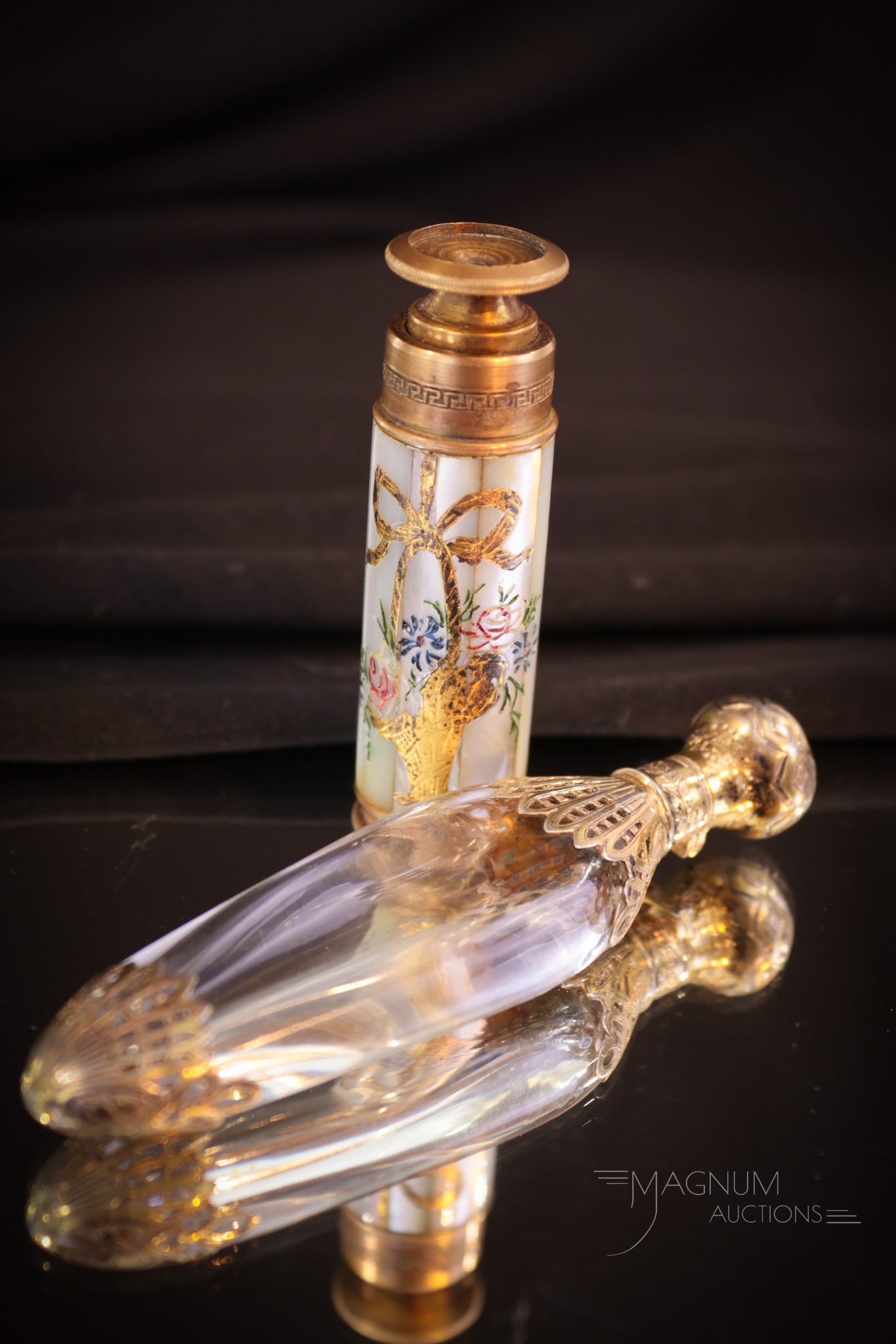 2 pc Lot Dutch Silver & Mother of Pearl Inlay Antique Perfume Bottles (1 of 11)