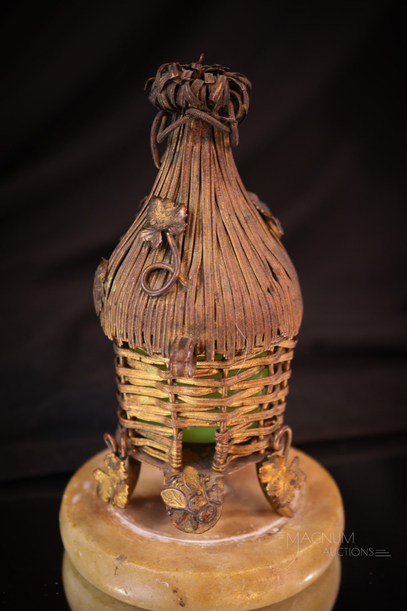 Fabulous Palais Royal Bee Skep Uranium Green Opaline Perfume Bottle Casket (1 of 9)