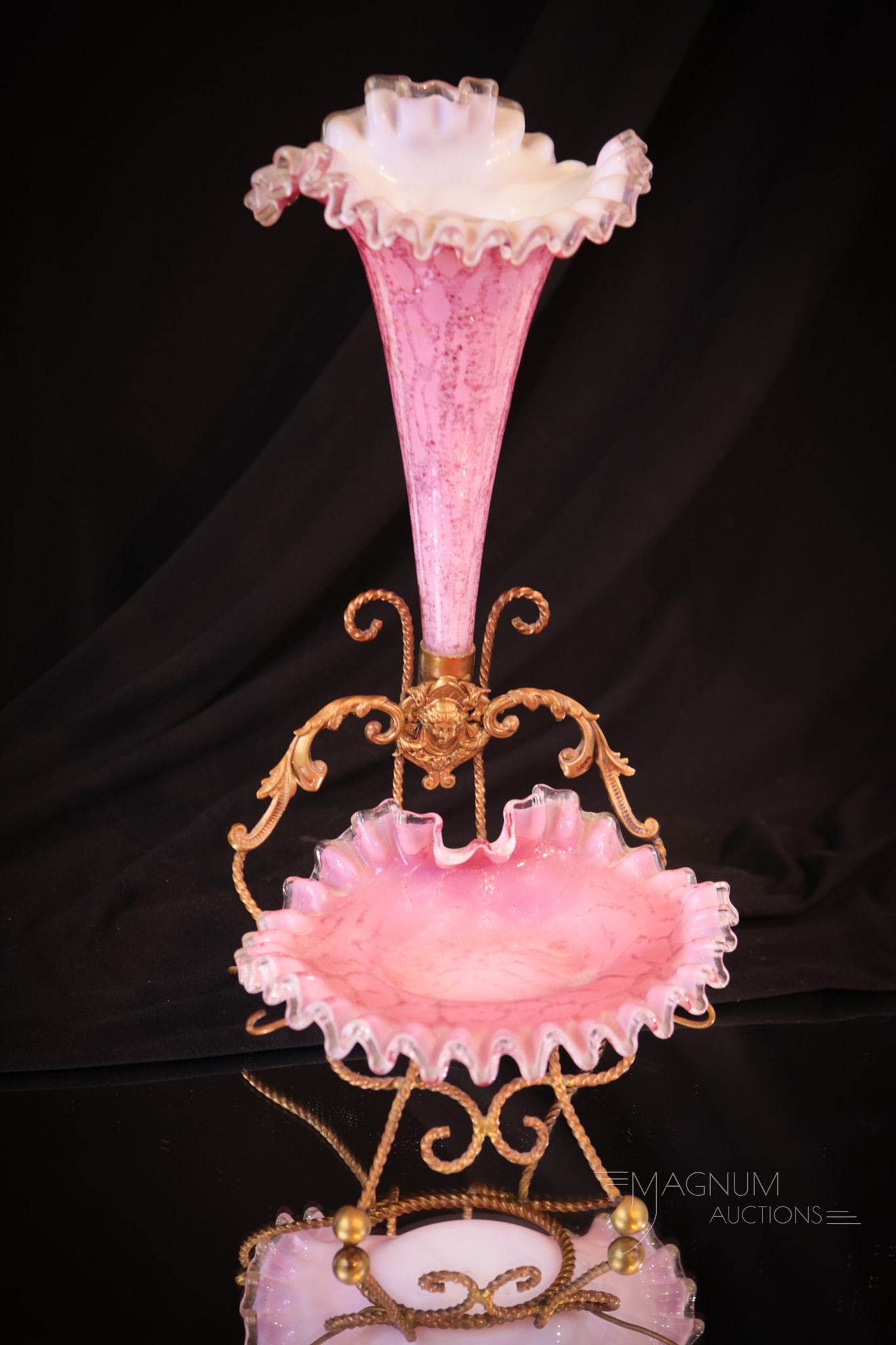 Victorian Pink Cased Adventurine Glass Epergne Dresser Pin Tray (1 of 7)