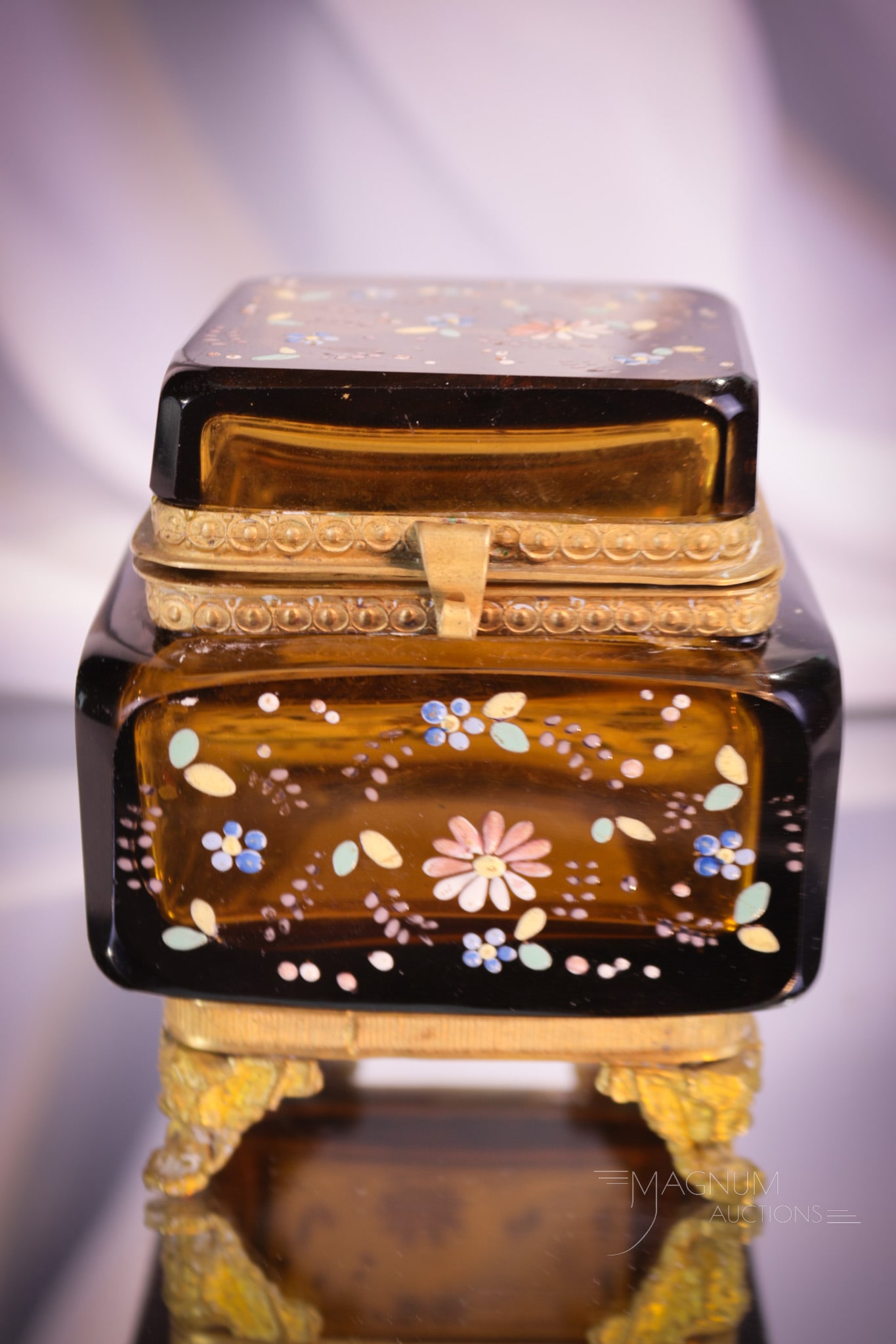 Moser Smoke Glass Enameled Victorian Jewelry Casket (1 of 10)