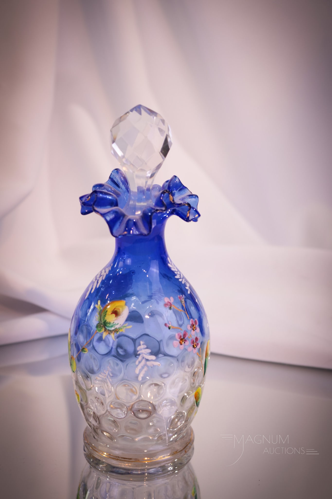 Bluerina Enameled Victorian Glass Perfume Cologne Bottle (1 of 5)