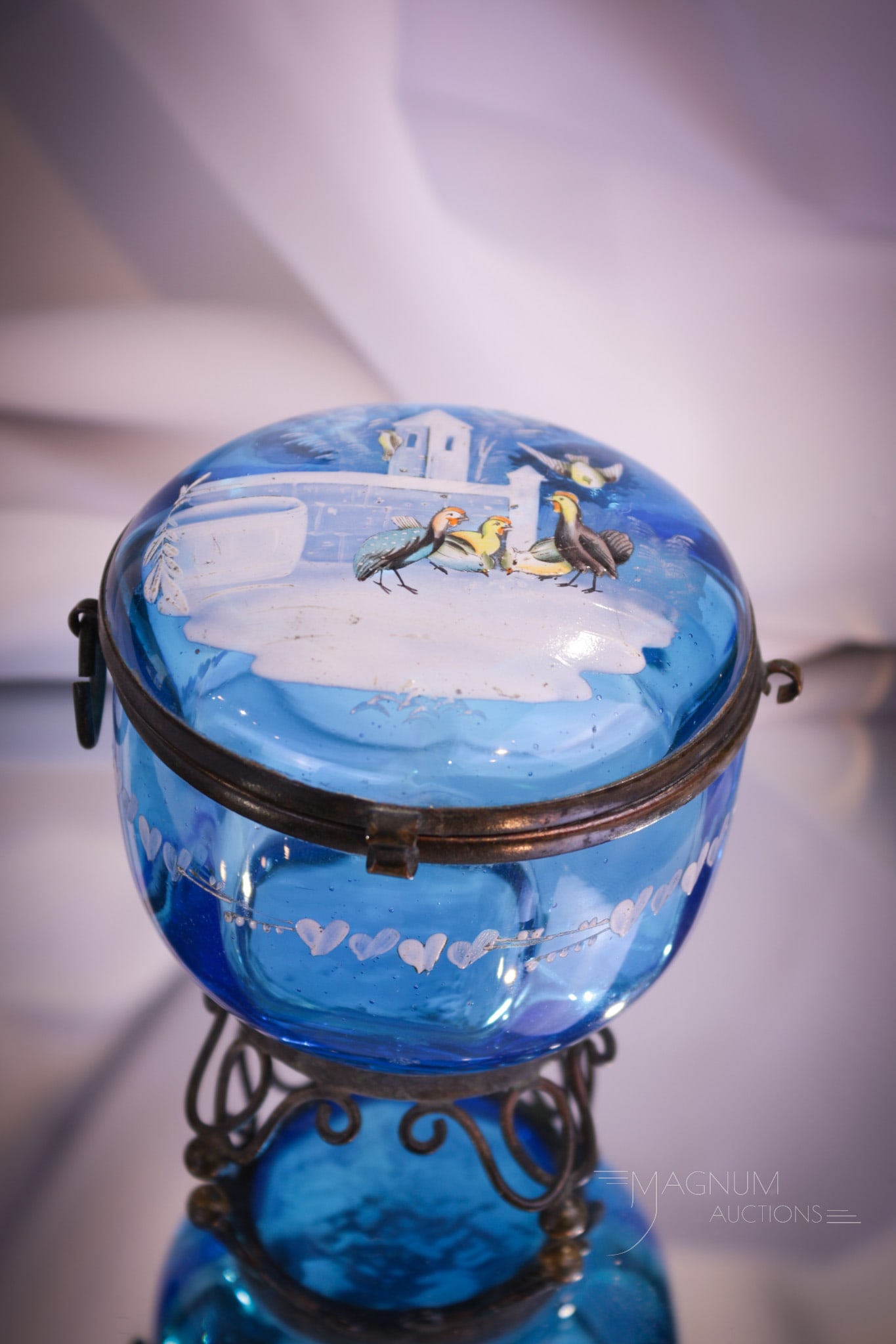 Enameled Victorian Glass Jewelry Casket (1 of 7)