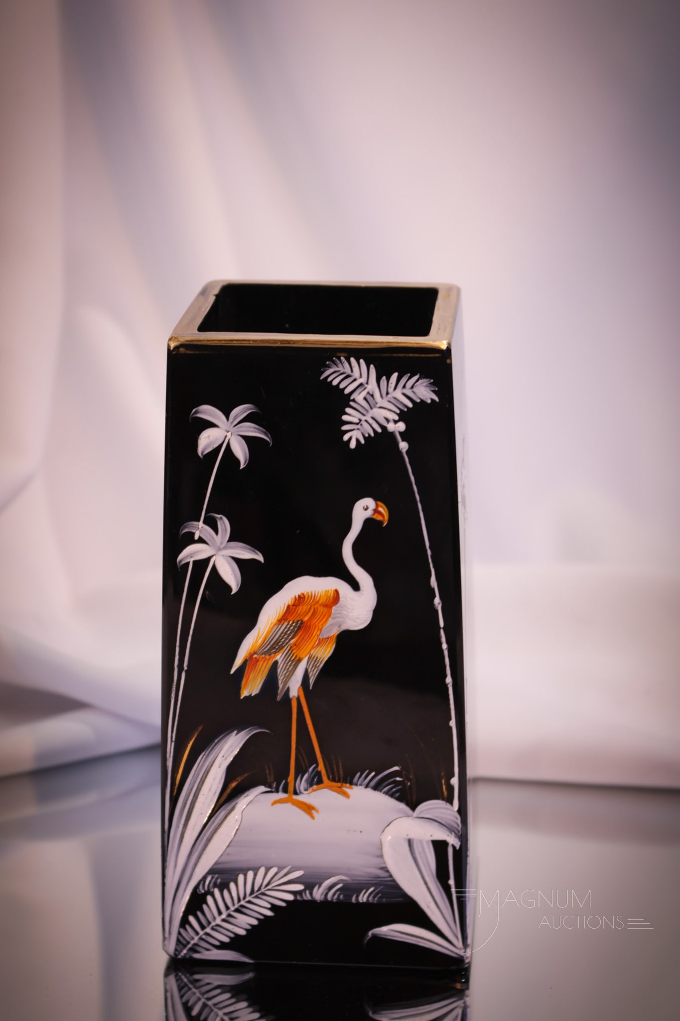Victorian Enameled Tropical Flamingo Glass Vase (1 of 6)