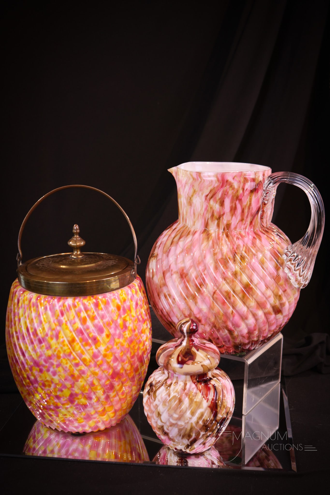 3 pc Lot Victorian Cased Rainbow Spatter Glass (1 of 11)