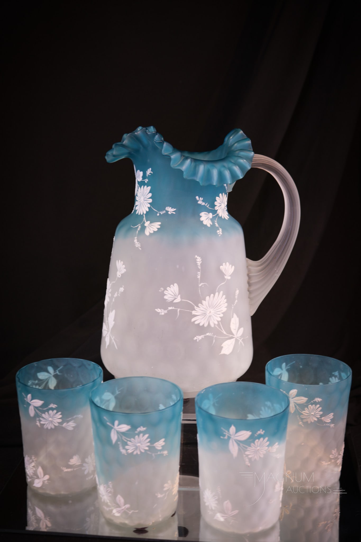 5 pc Victorian Bluerina Satin Honeycomb Water Set (1 of 10)