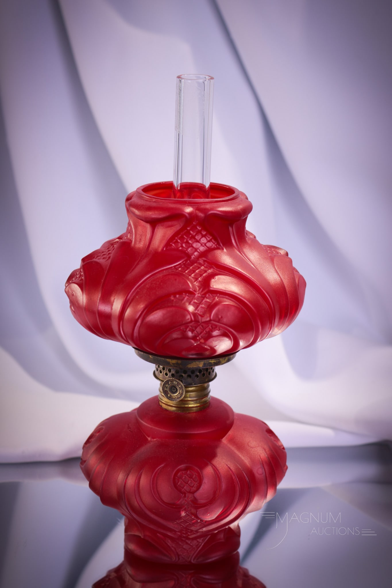 Red Satin Victorian Miniature Oil Lamp (1 of 9)