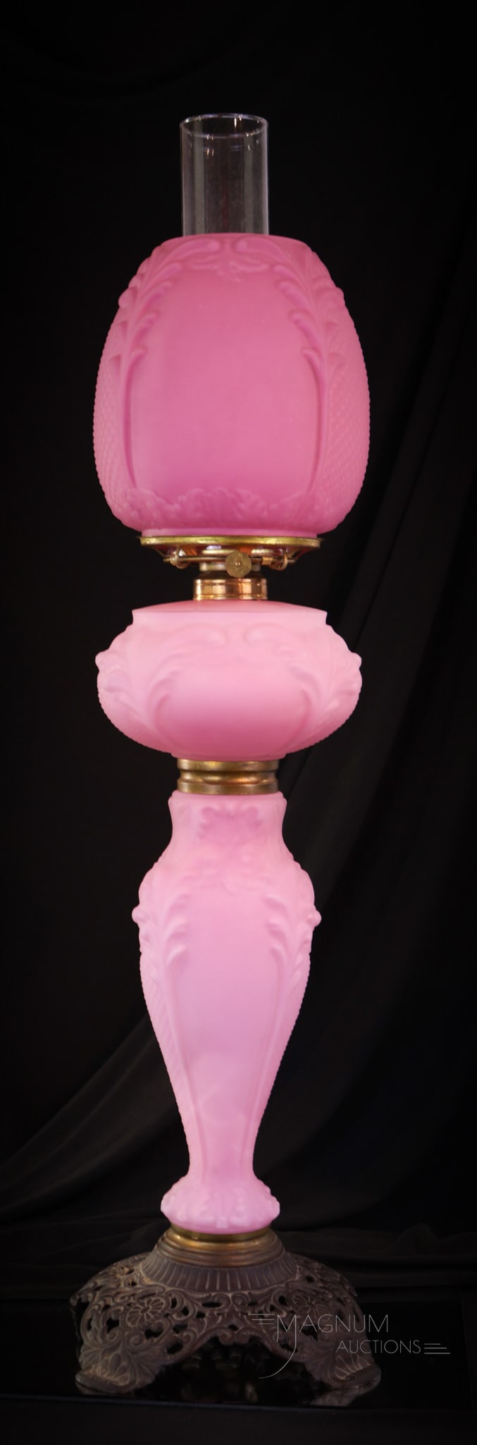 Pink Satin Consolidated Monastic Victorian Oil Banquet Lamp (1 of 11)