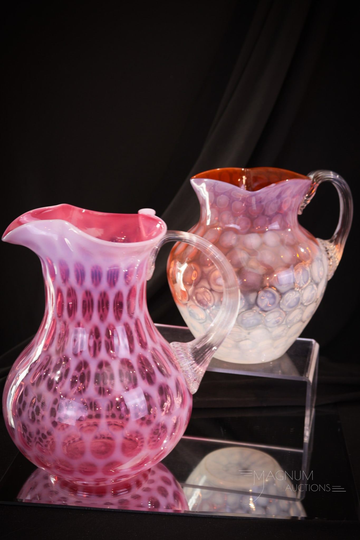 2 pc Lot Victorian Glass Opalescent Cranberry & More Water Pitchers (1 of 9)