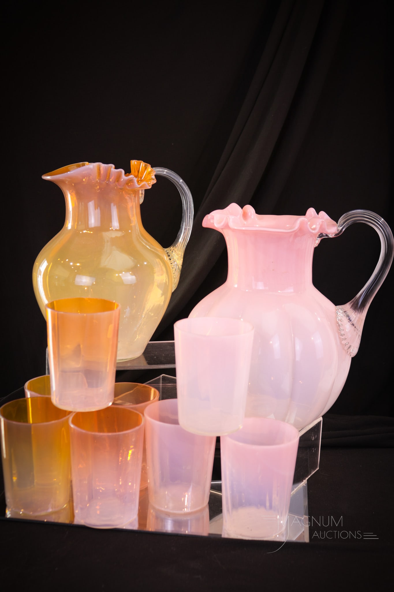 10 pc Water Pitcher Victorian Opalescent Glass Lot (1 of 12)