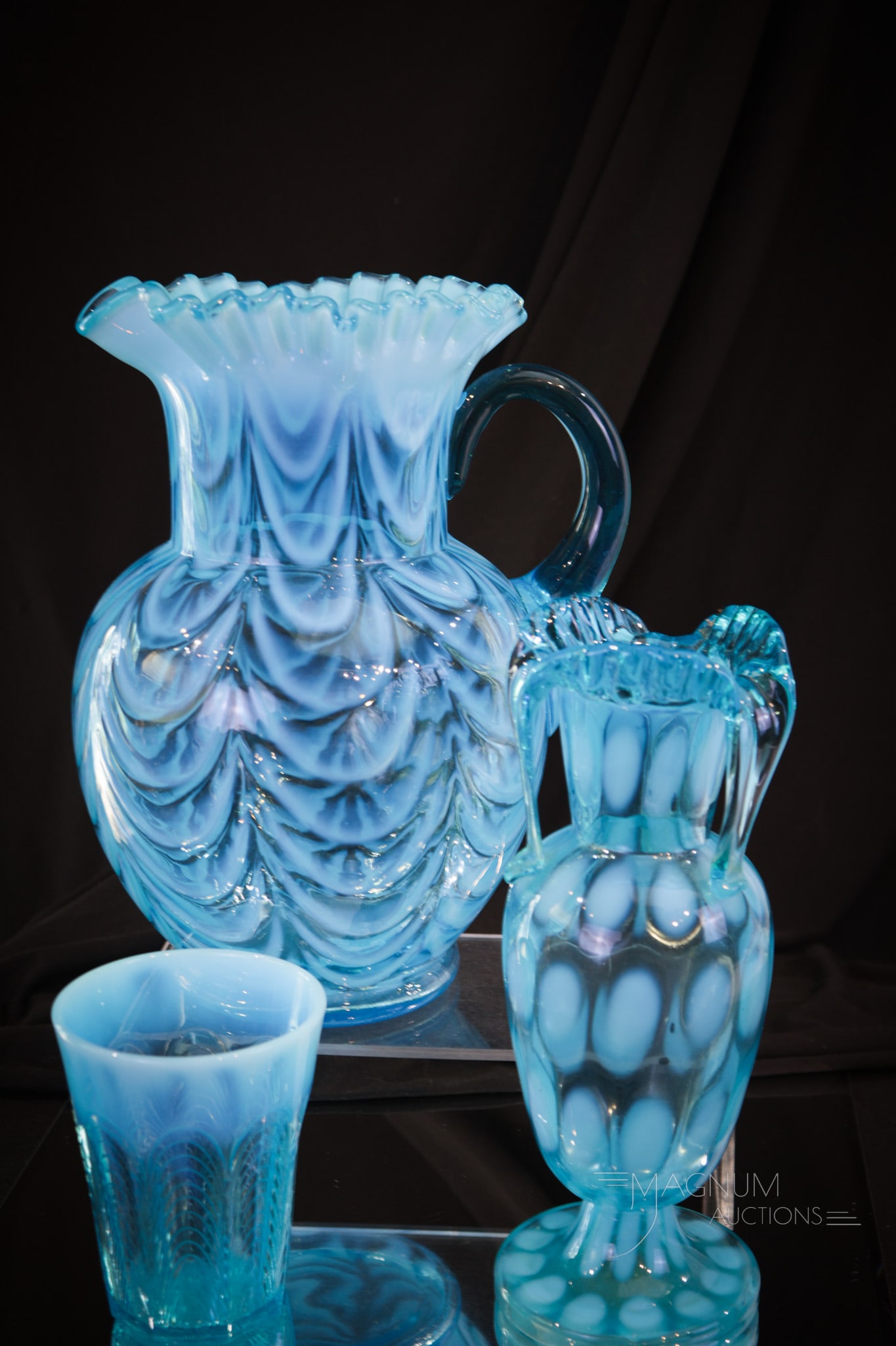 3 pc Lot Blue Opalescent Victorian Glass (1 of 8)